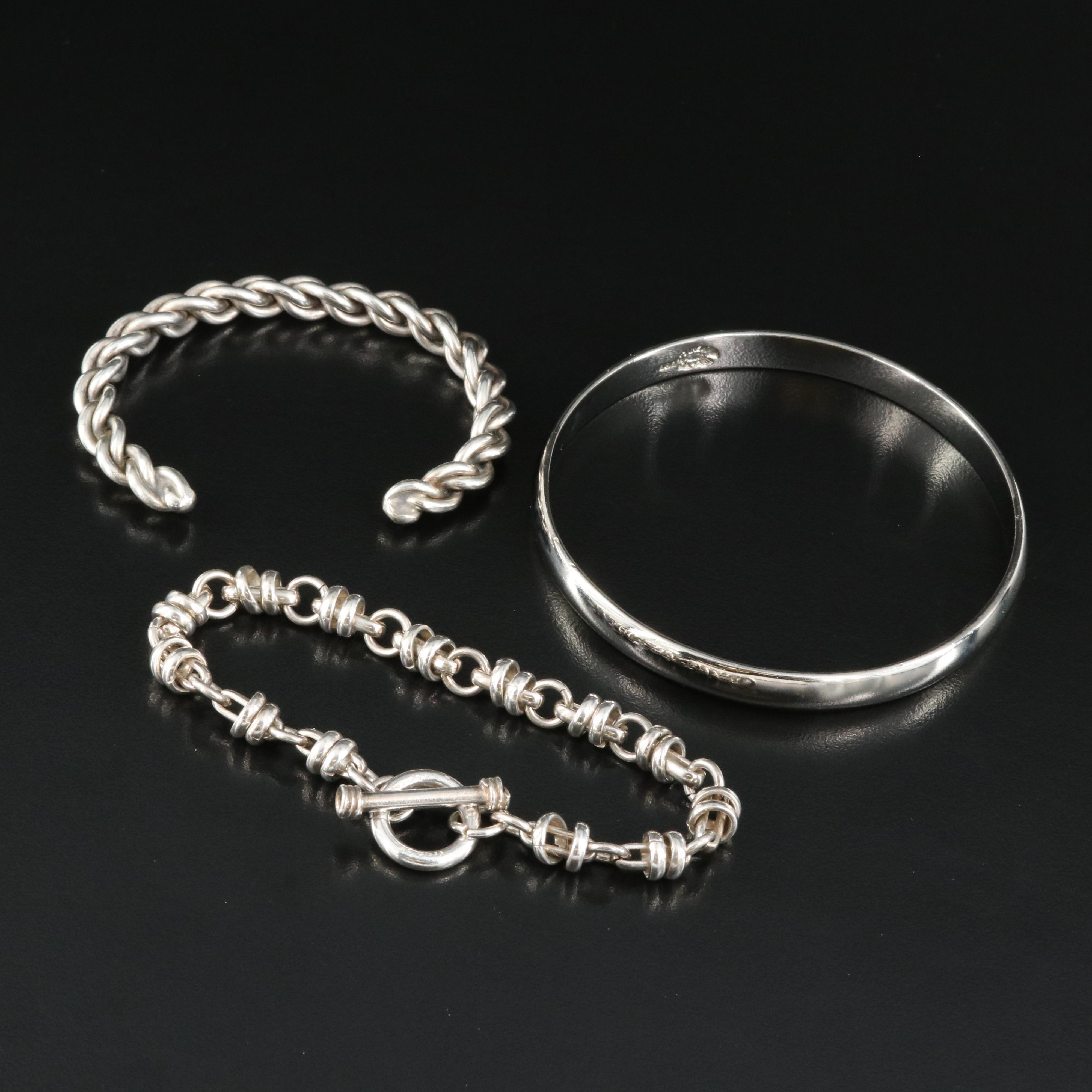 Sterling Cuff, Bangle and Fancy Link Bracelet Including Mexican