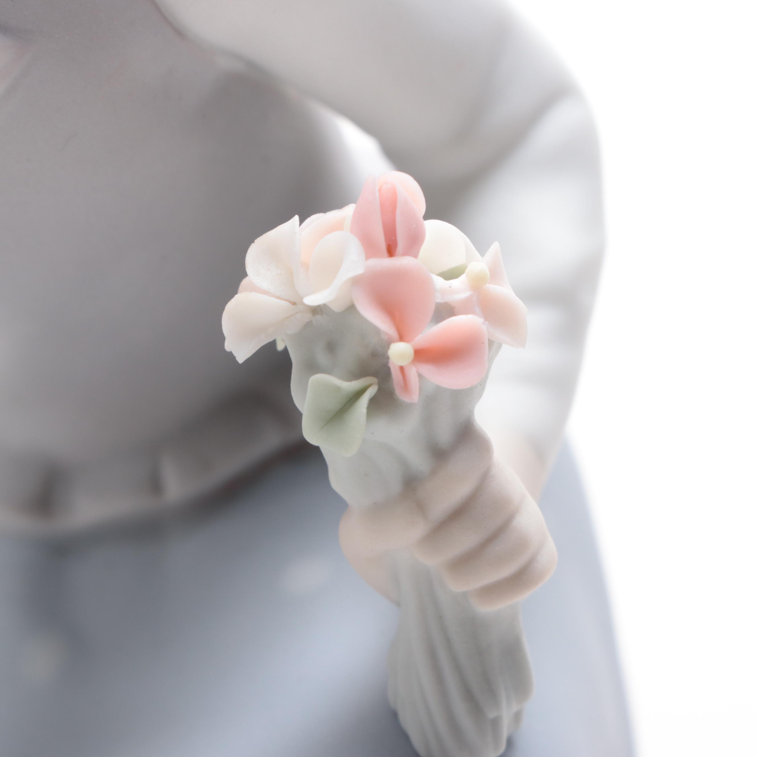 Lladró "Picking Flowers" and "Shepherd with Bird" Bisque Porcelain Figurines