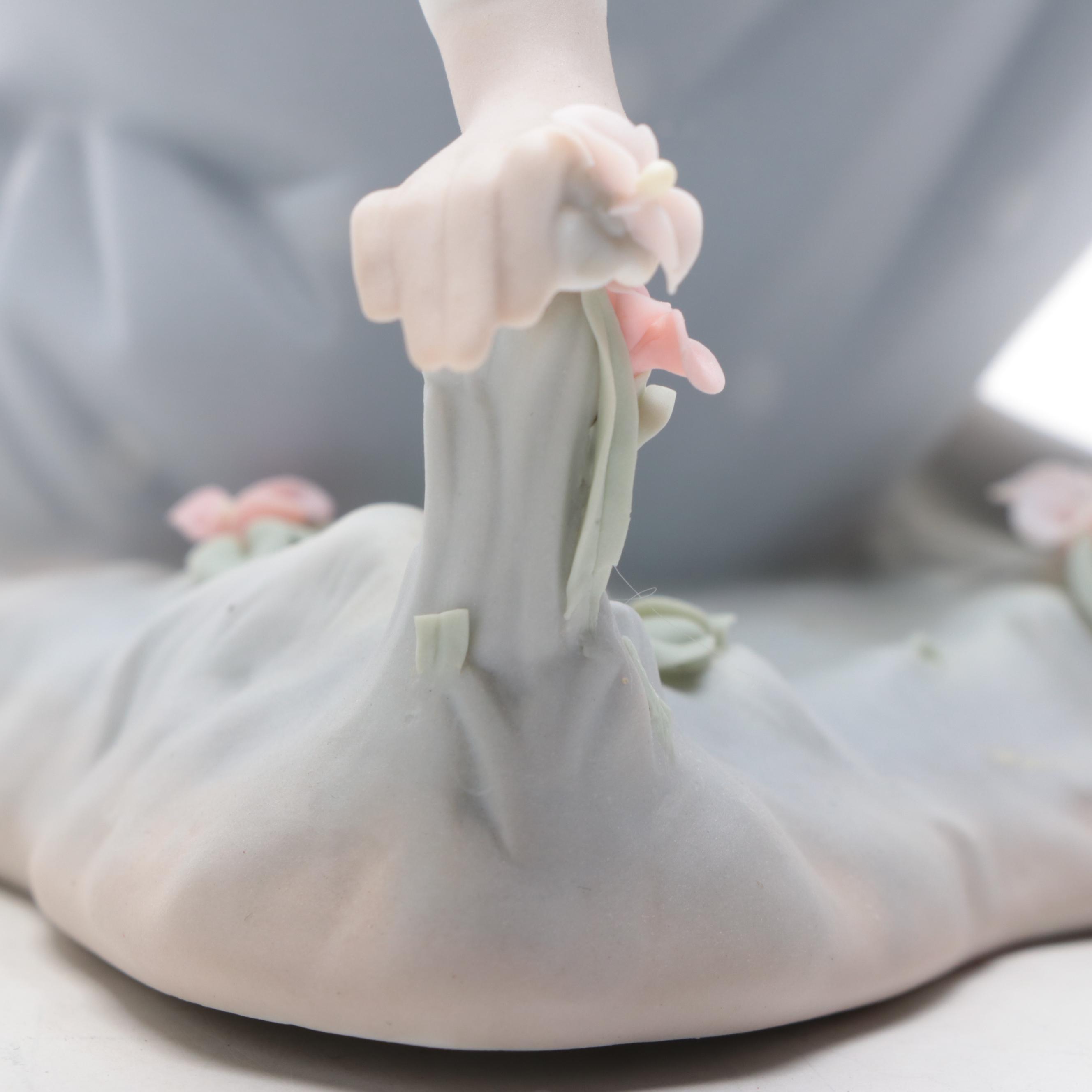 Lladró "Picking Flowers" and "Shepherd with Bird" Bisque Porcelain Figurines