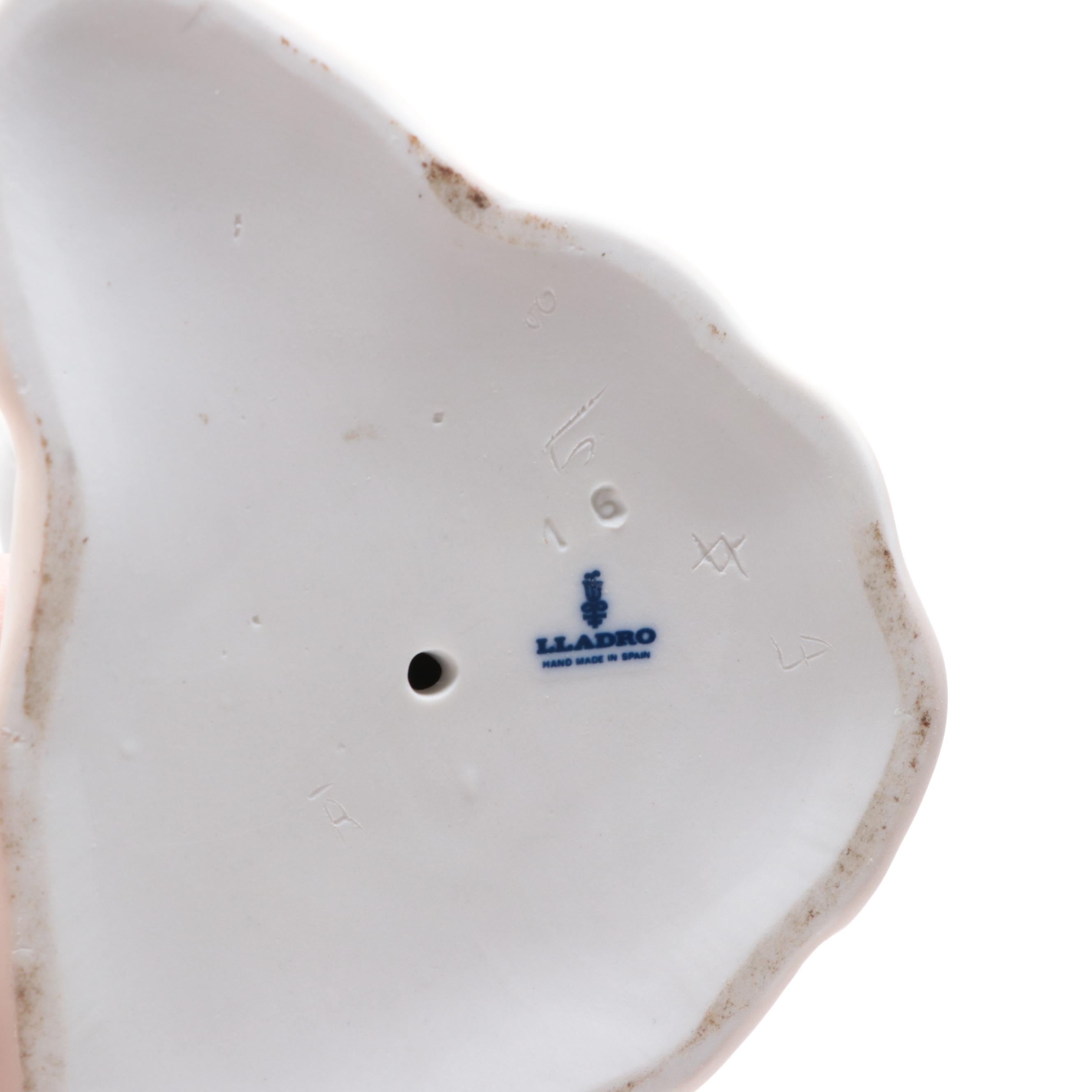 Lladró "Picking Flowers" and "Shepherd with Bird" Bisque Porcelain Figurines