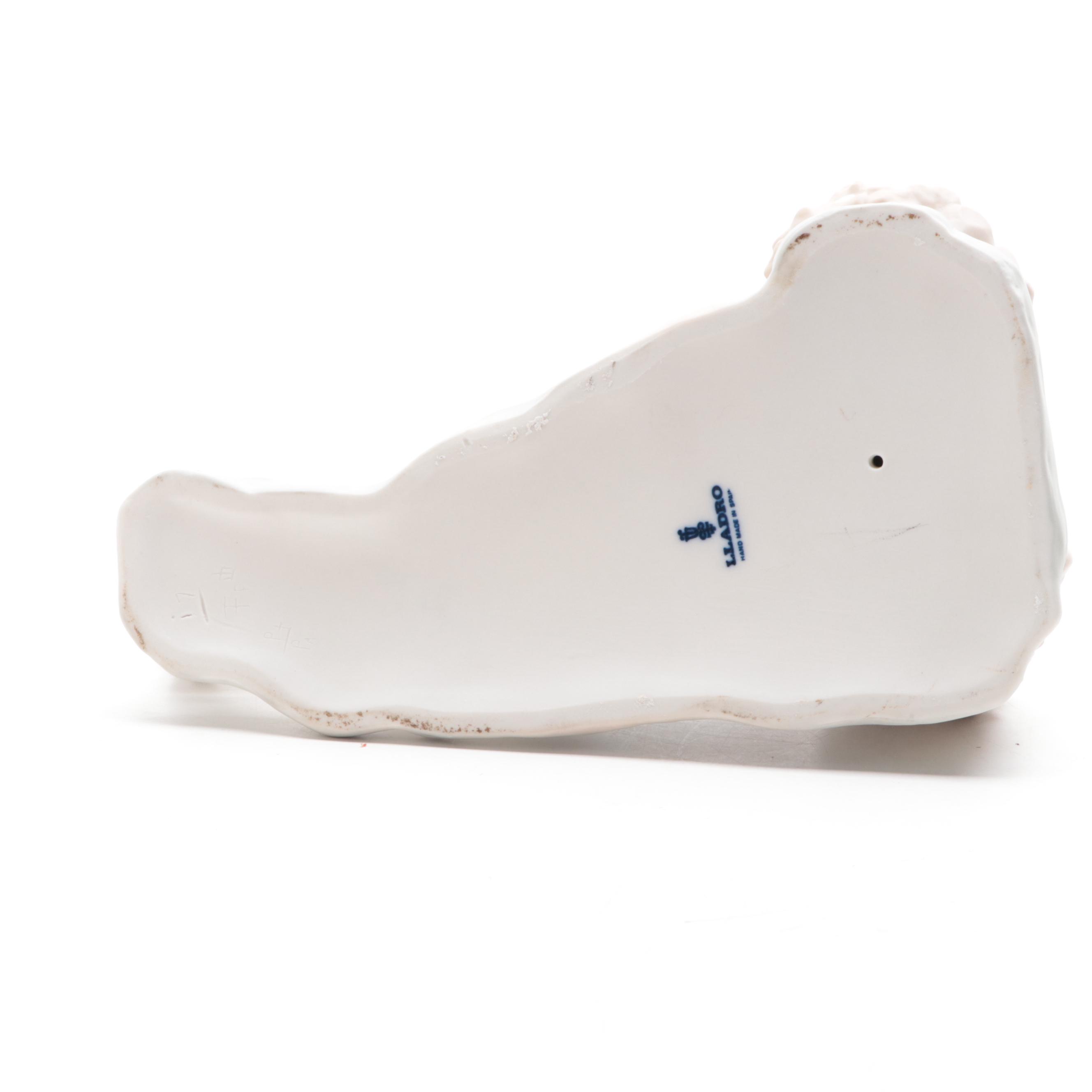 Lladró "Picking Flowers" and "Shepherd with Bird" Bisque Porcelain Figurines