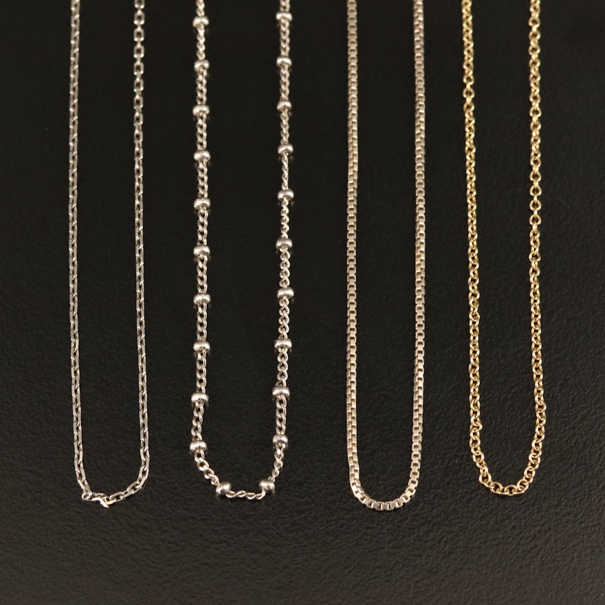 Sterling Box, Cable and Curb Station Chain Necklaces