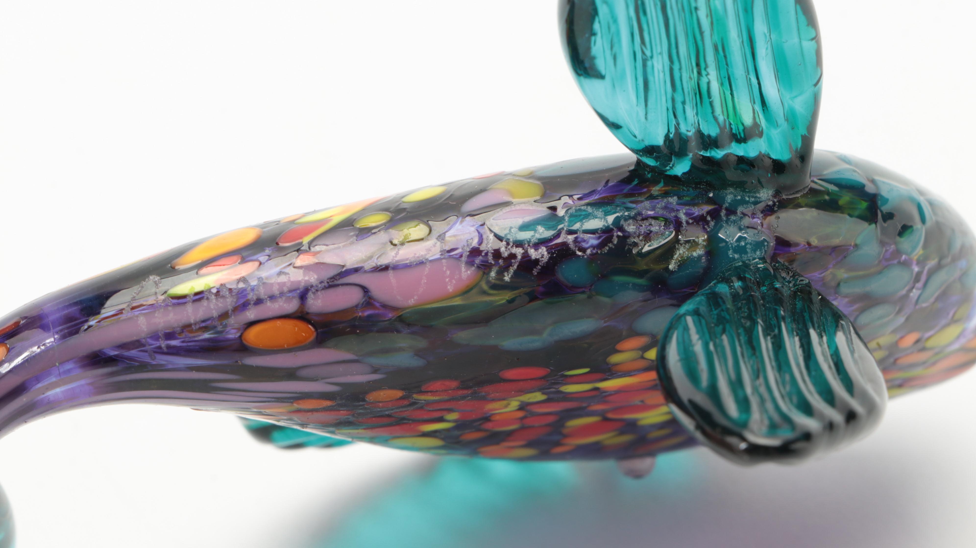 A Qvincum Porcelain Hippo and Other Art Glass Fish Figurines, Mid-Late 20th C.