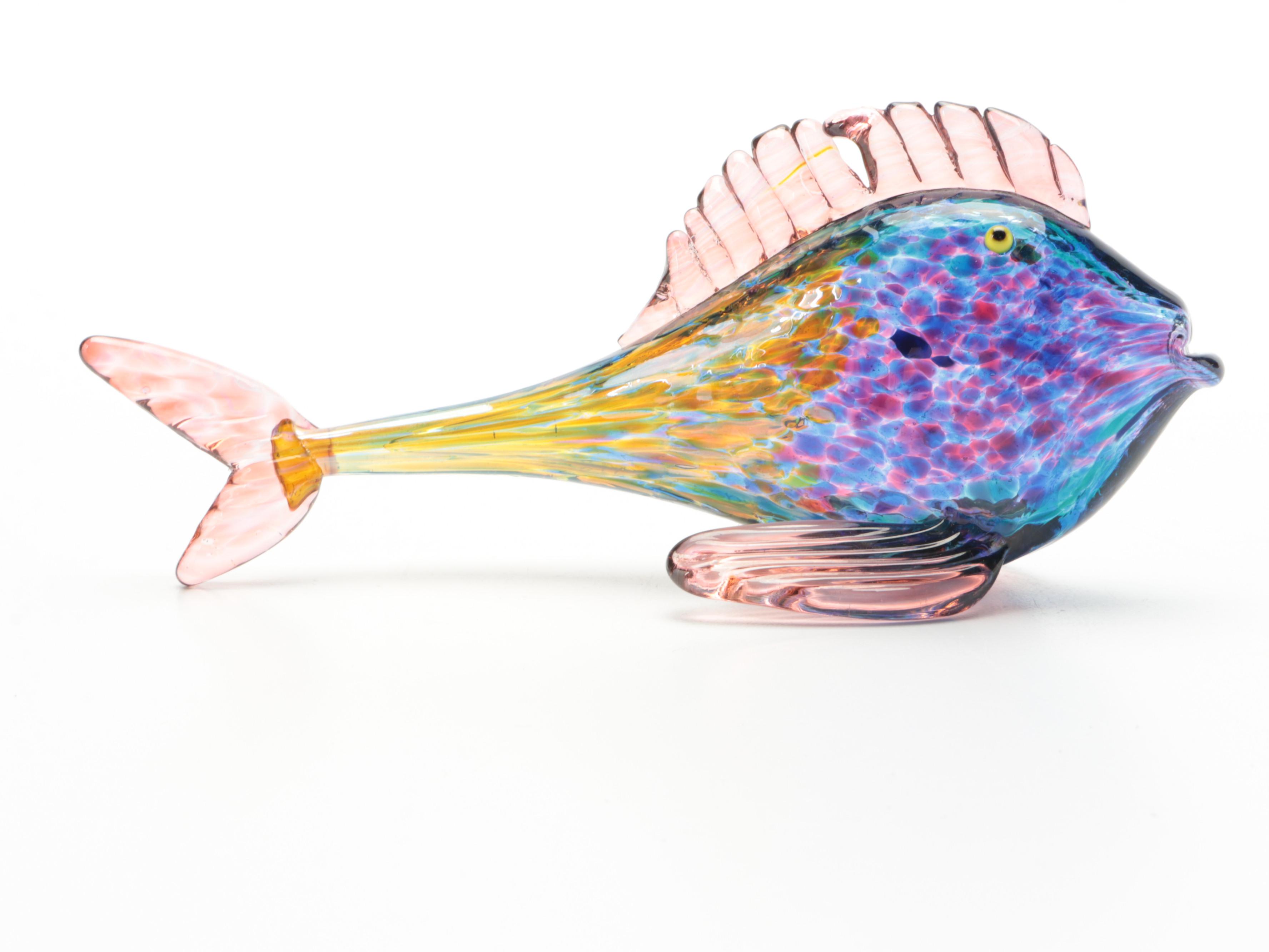 A Qvincum Porcelain Hippo and Other Art Glass Fish Figurines, Mid-Late 20th C.