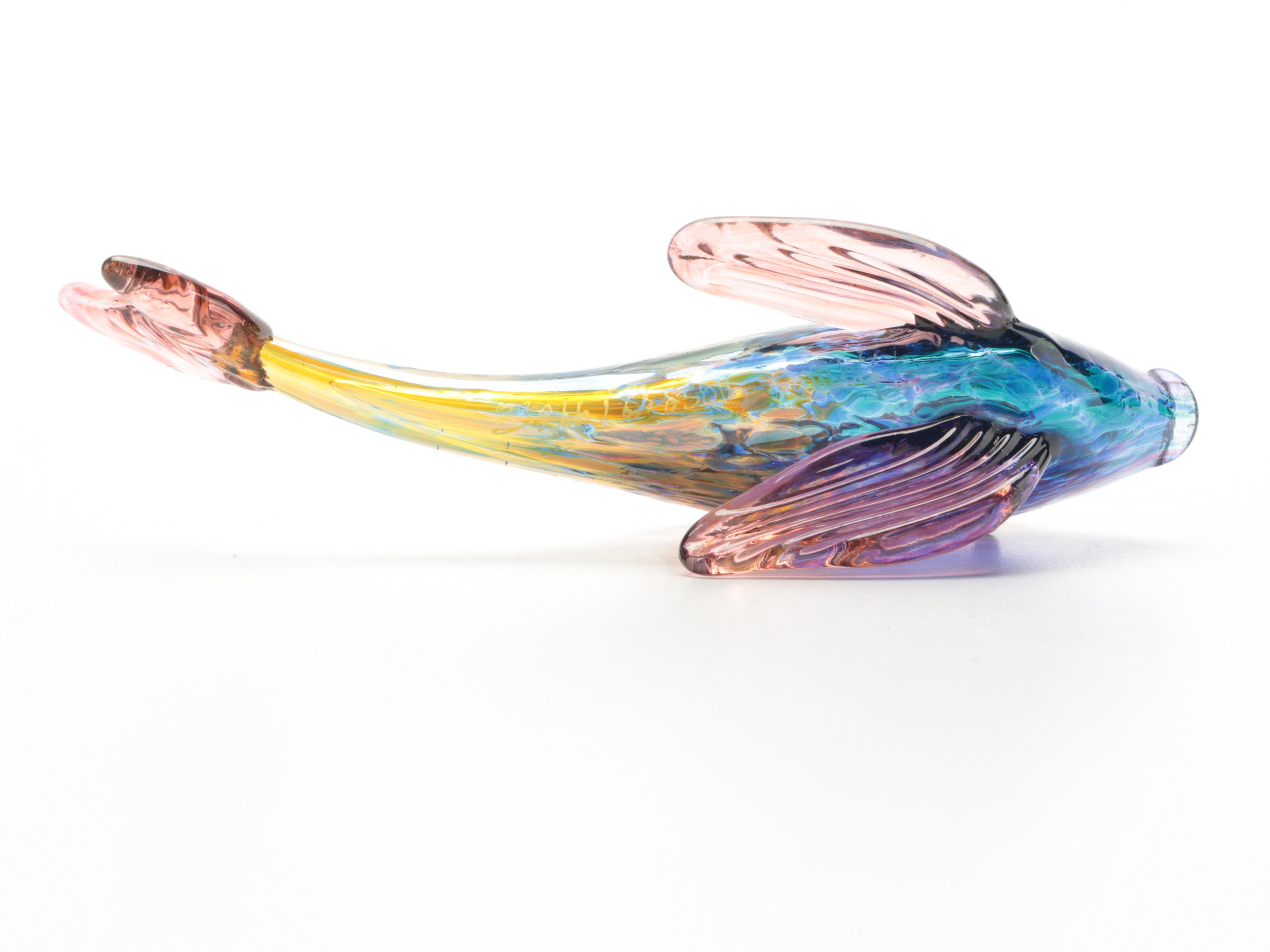 A Qvincum Porcelain Hippo and Other Art Glass Fish Figurines, Mid-Late 20th C.