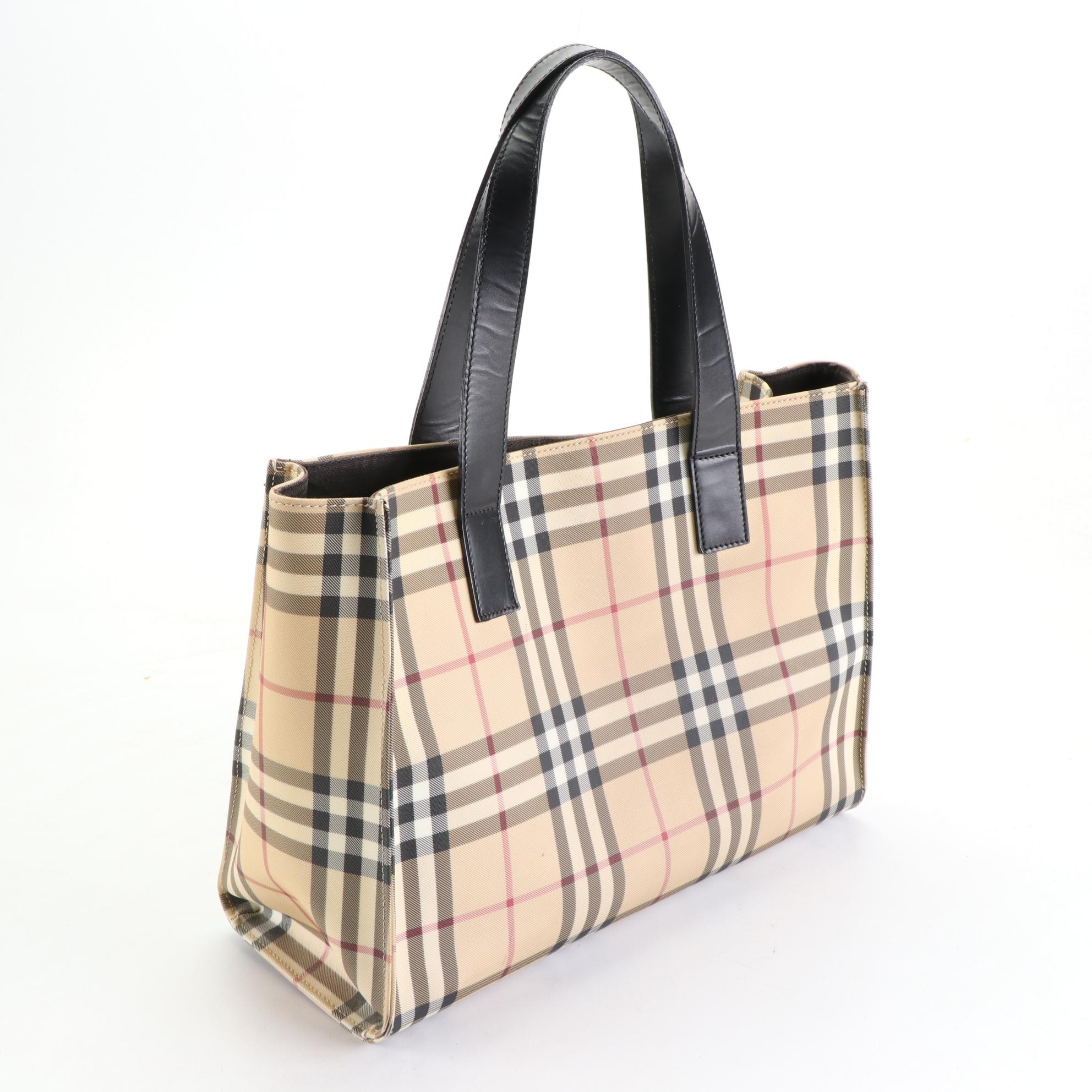 Burberry Tote Bag in Nova Check Coated Canvas and Black Leather Trim