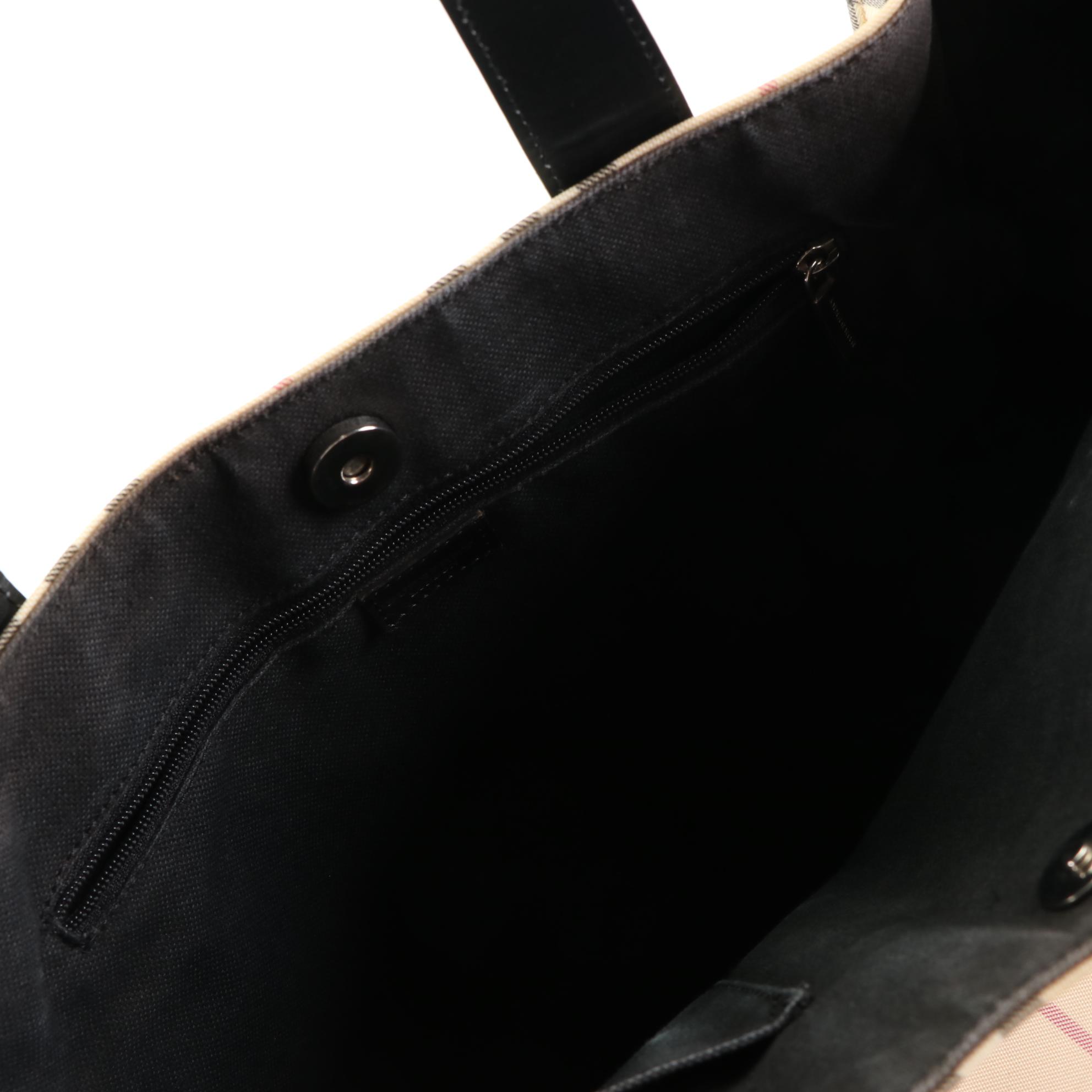 Burberry Tote Bag in Nova Check Coated Canvas and Black Leather Trim