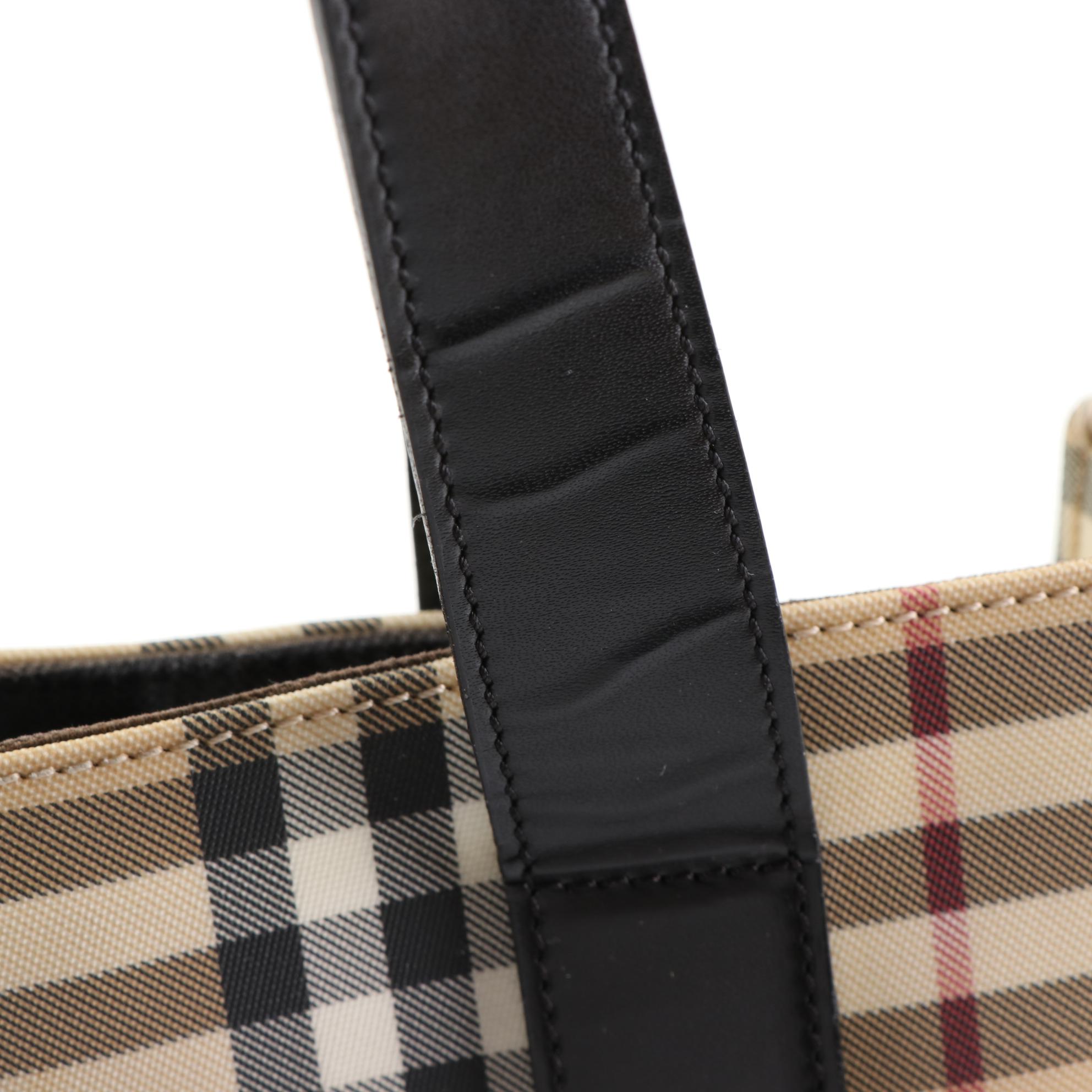 Burberry Tote Bag in Nova Check Coated Canvas and Black Leather Trim