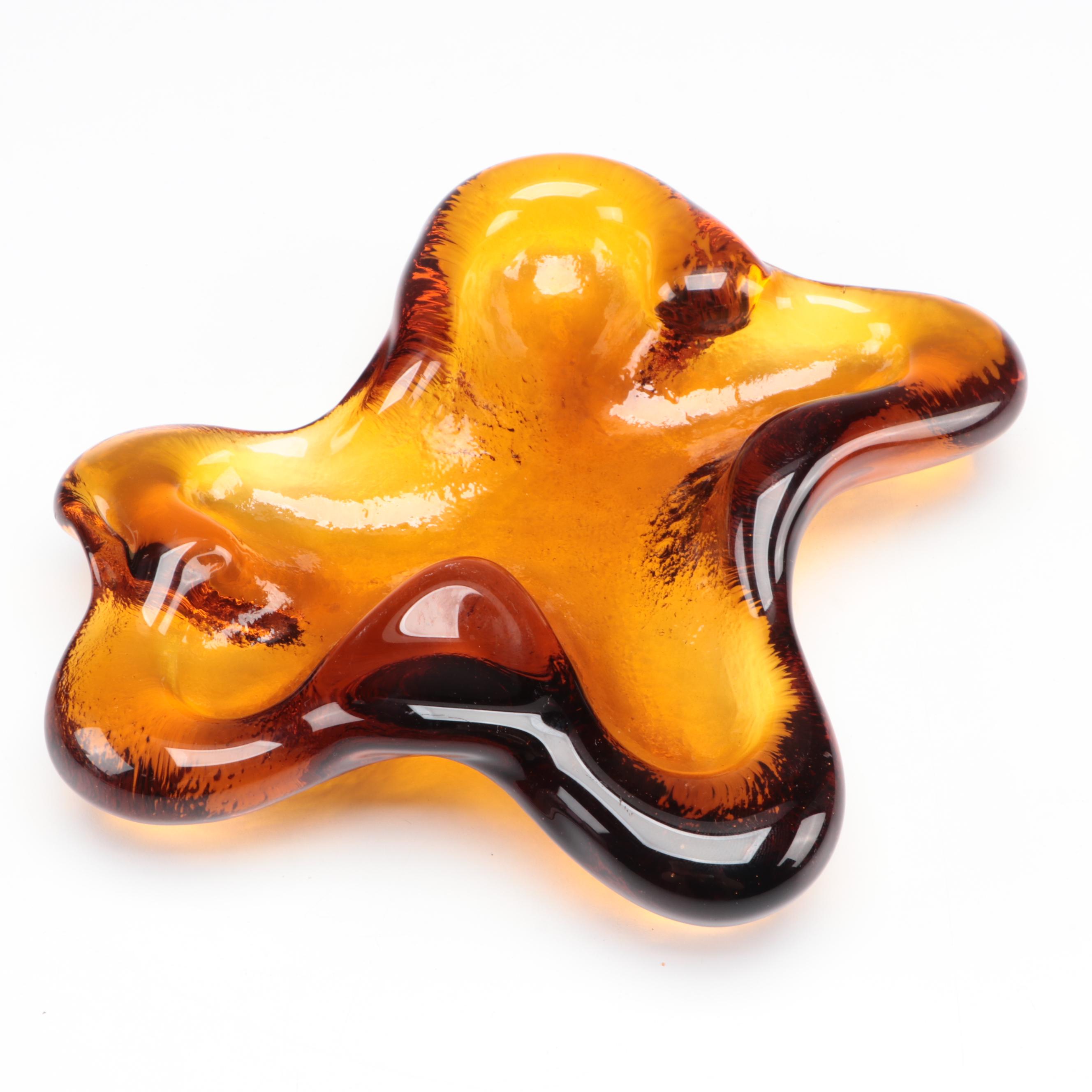 Blenko Handcrafted Ombré Glass Decanter with Amber Glass Ashtray