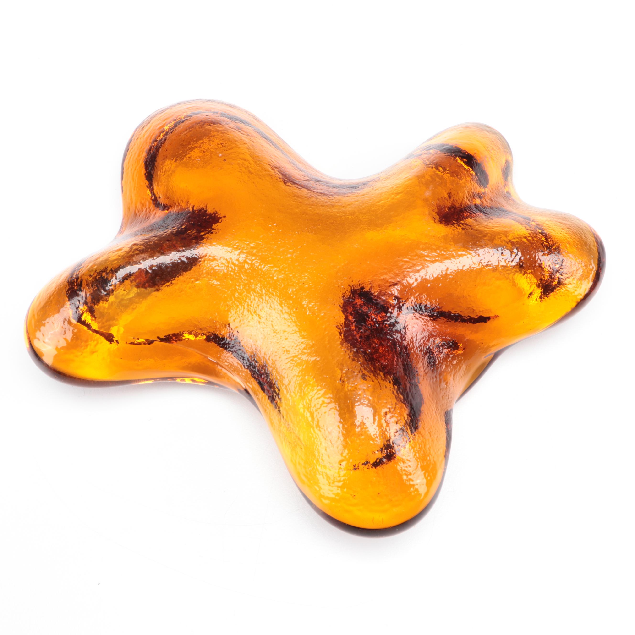 Blenko Handcrafted Ombré Glass Decanter with Amber Glass Ashtray