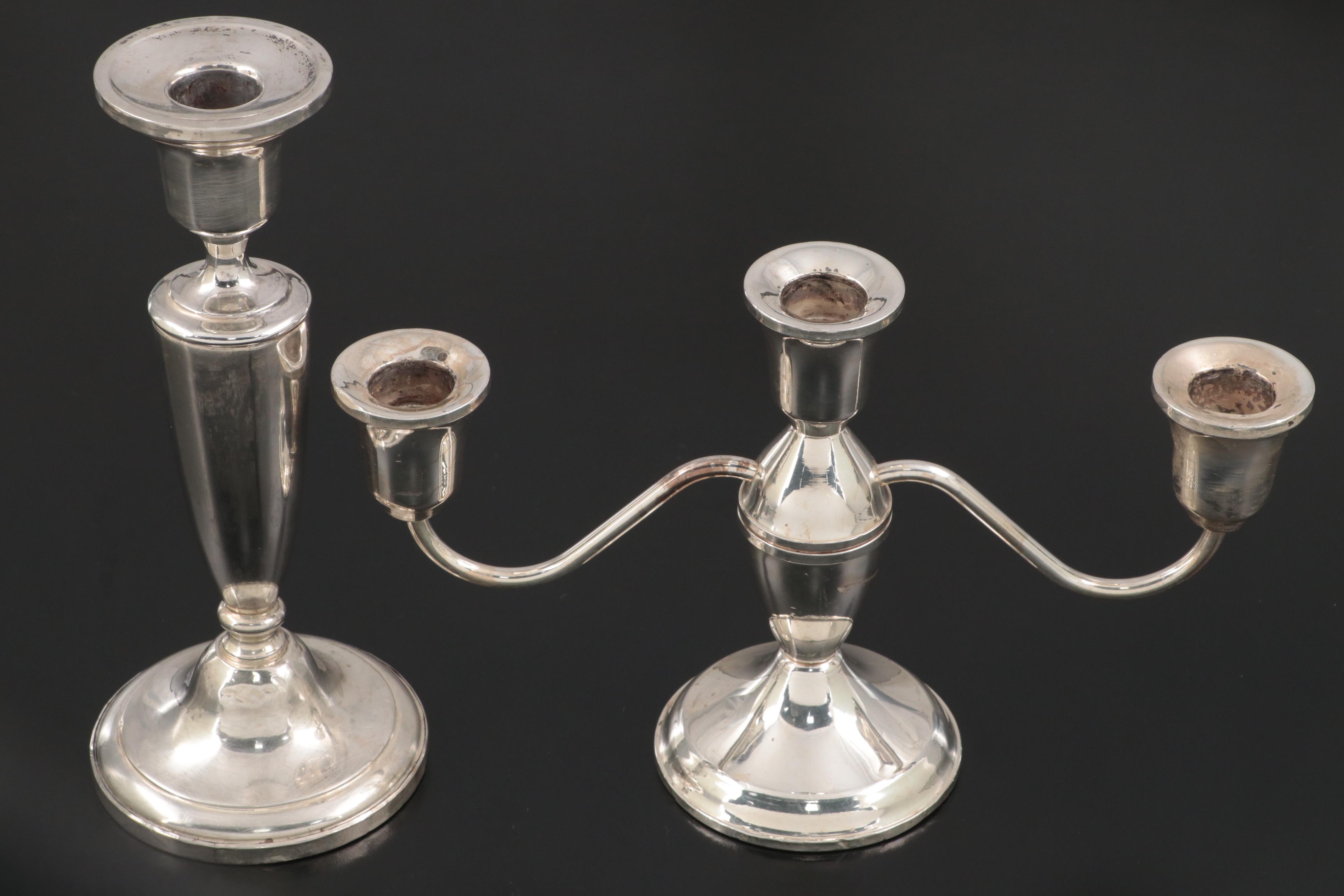 Alvin Gadroon Rim Weighted Sterling Candlestick Pair and Other Candlesticks