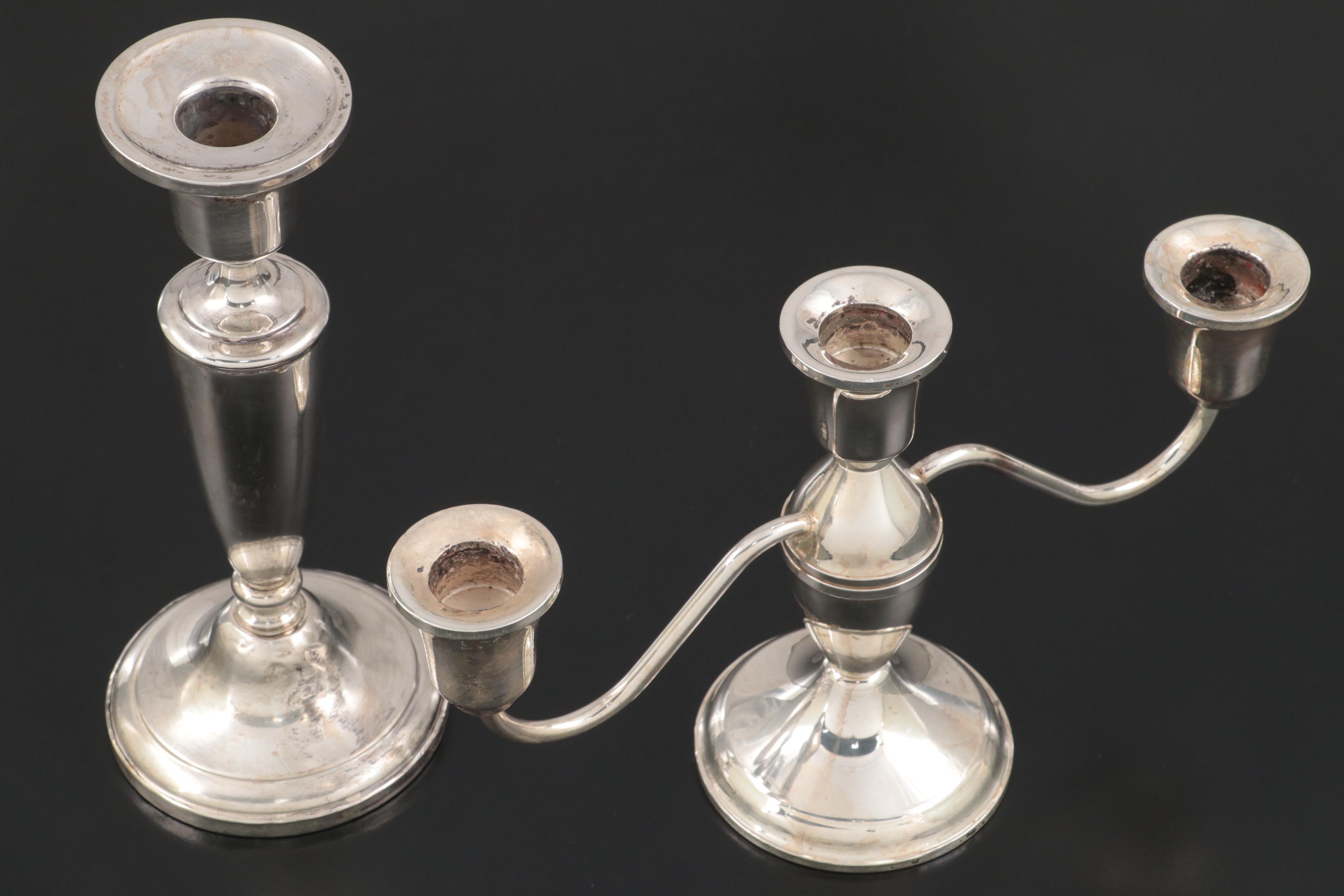 Alvin Gadroon Rim Weighted Sterling Candlestick Pair and Other Candlesticks