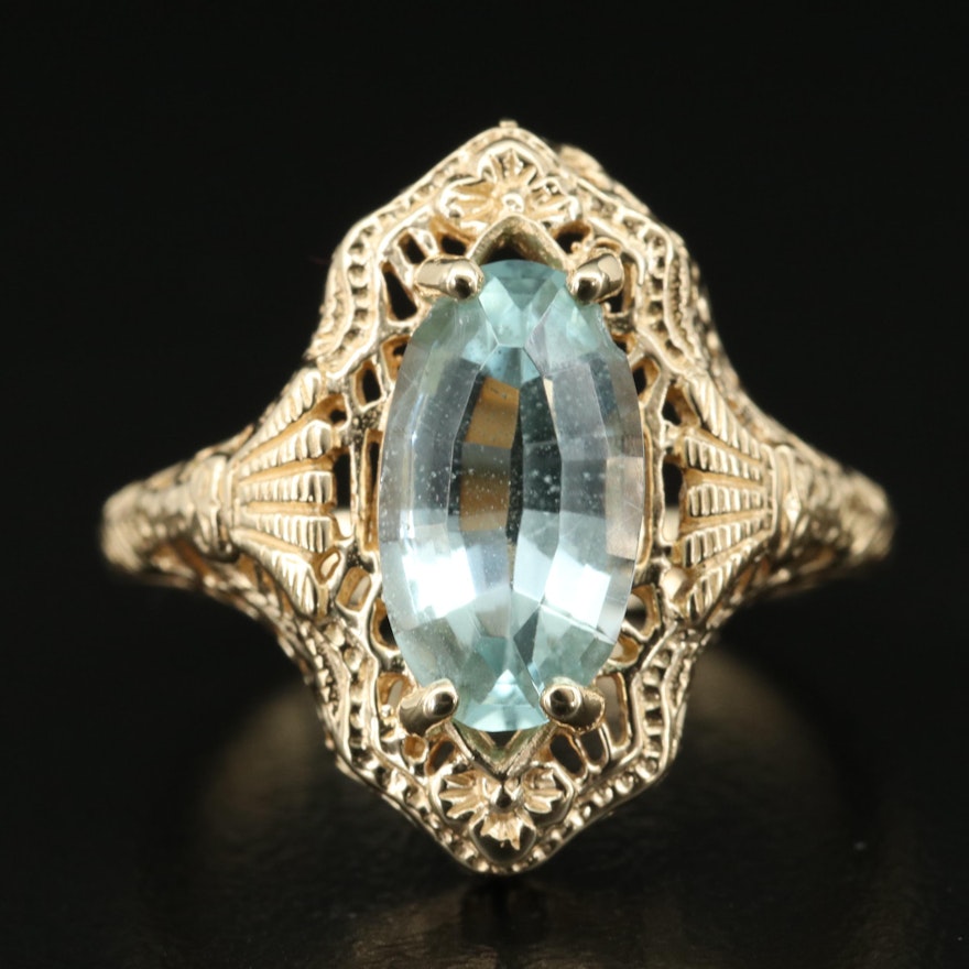 Vintage Style 14K 1.95 CT Aquamarine Ring with GIA Report