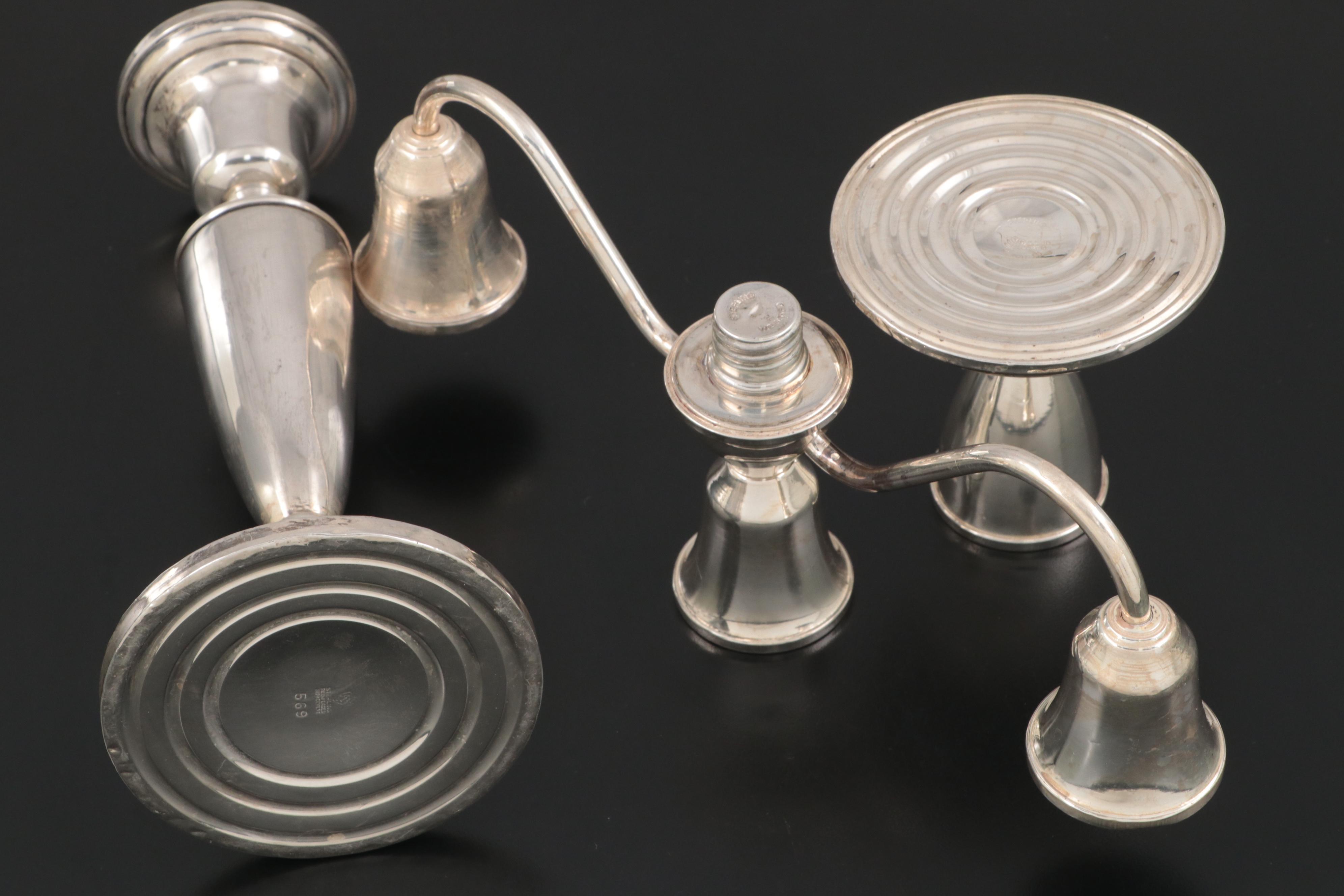 Alvin Gadroon Rim Weighted Sterling Candlestick Pair and Other Candlesticks