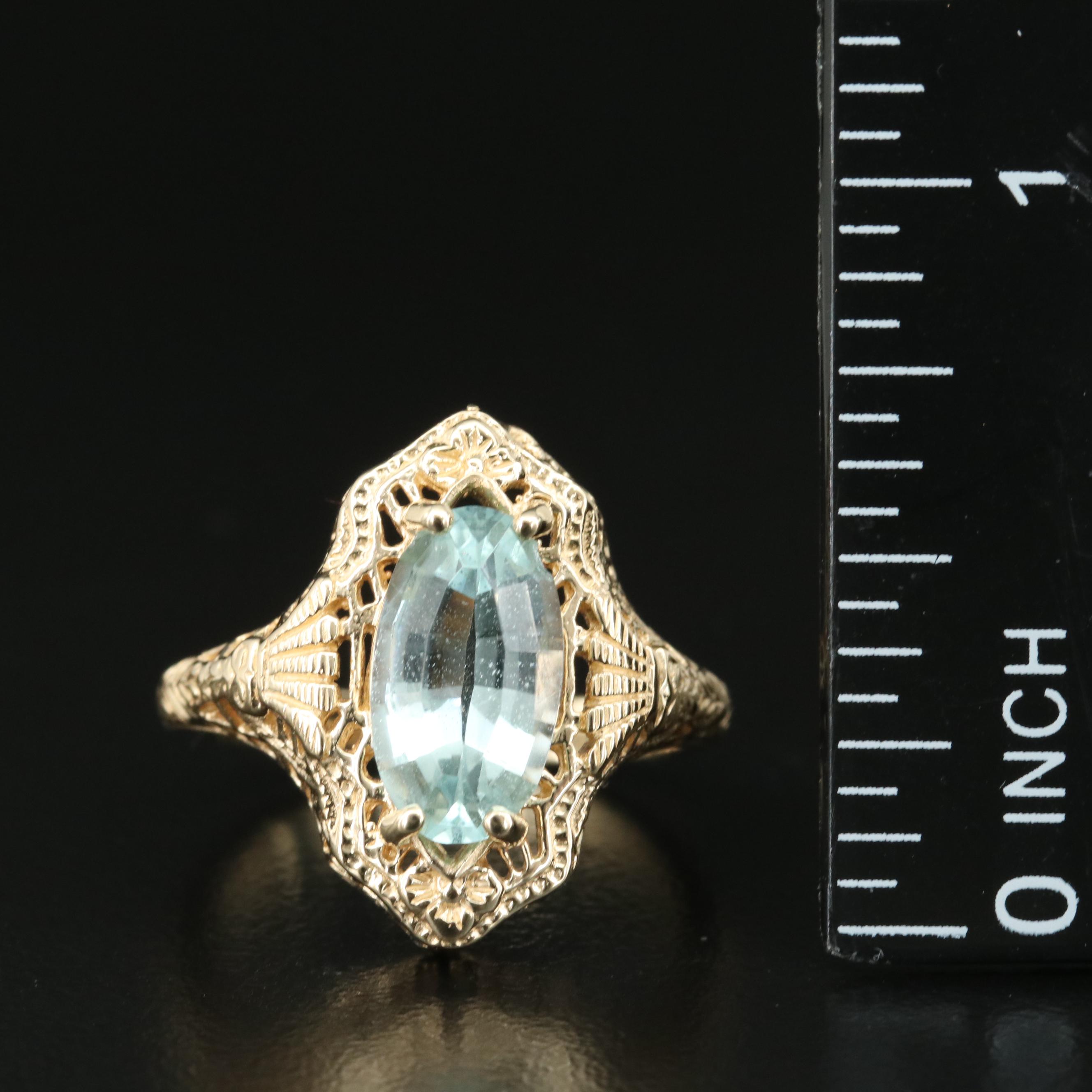 Vintage Style 14K 1.95 CT Aquamarine Ring with GIA Report