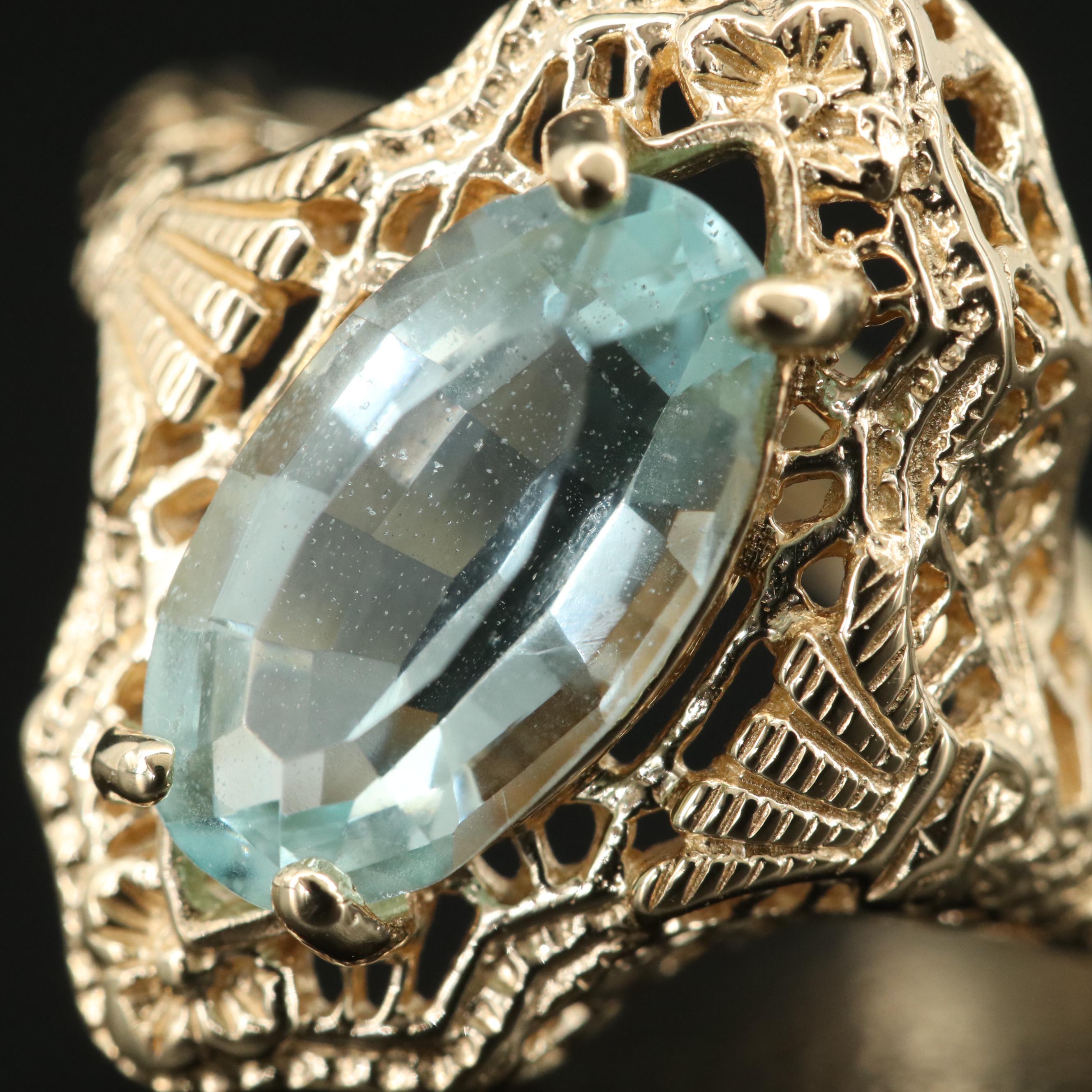 Vintage Style 14K 1.95 CT Aquamarine Ring with GIA Report