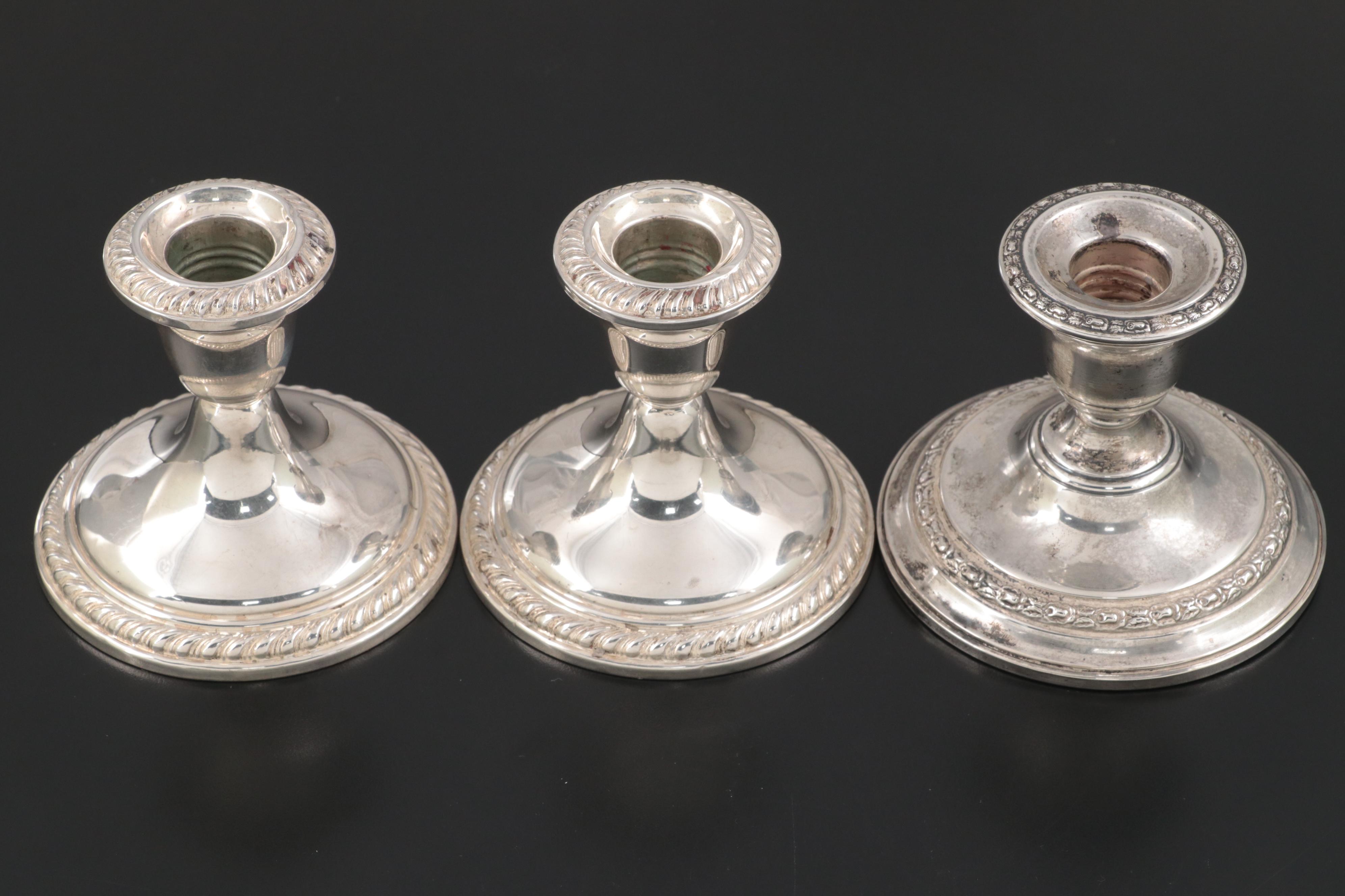 Alvin Gadroon Rim Weighted Sterling Candlestick Pair and Other Candlesticks