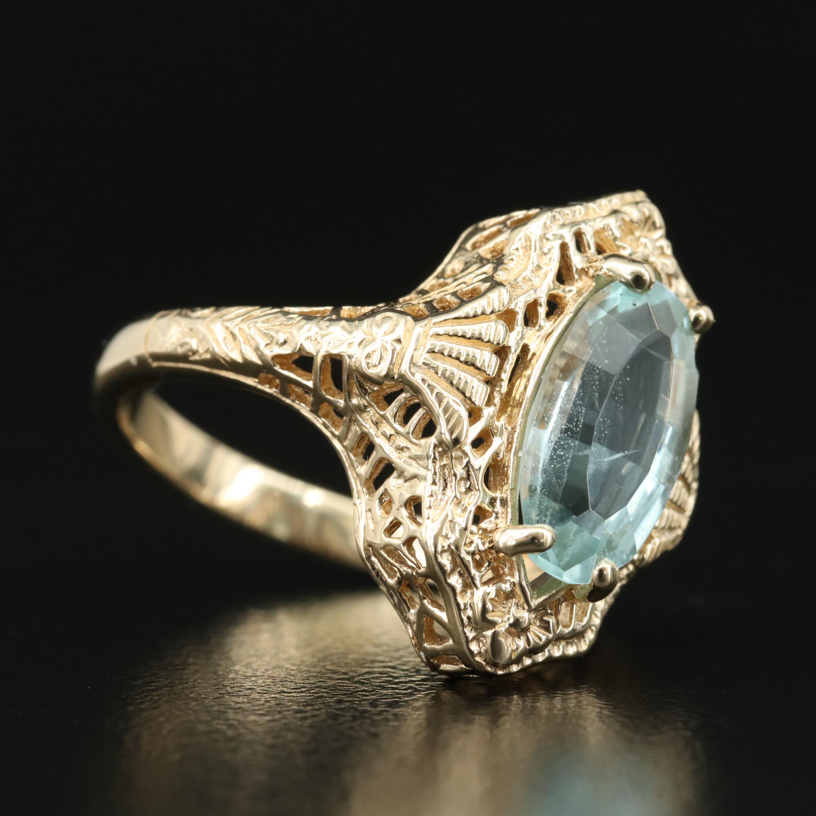 Vintage Style 14K 1.95 CT Aquamarine Ring with GIA Report