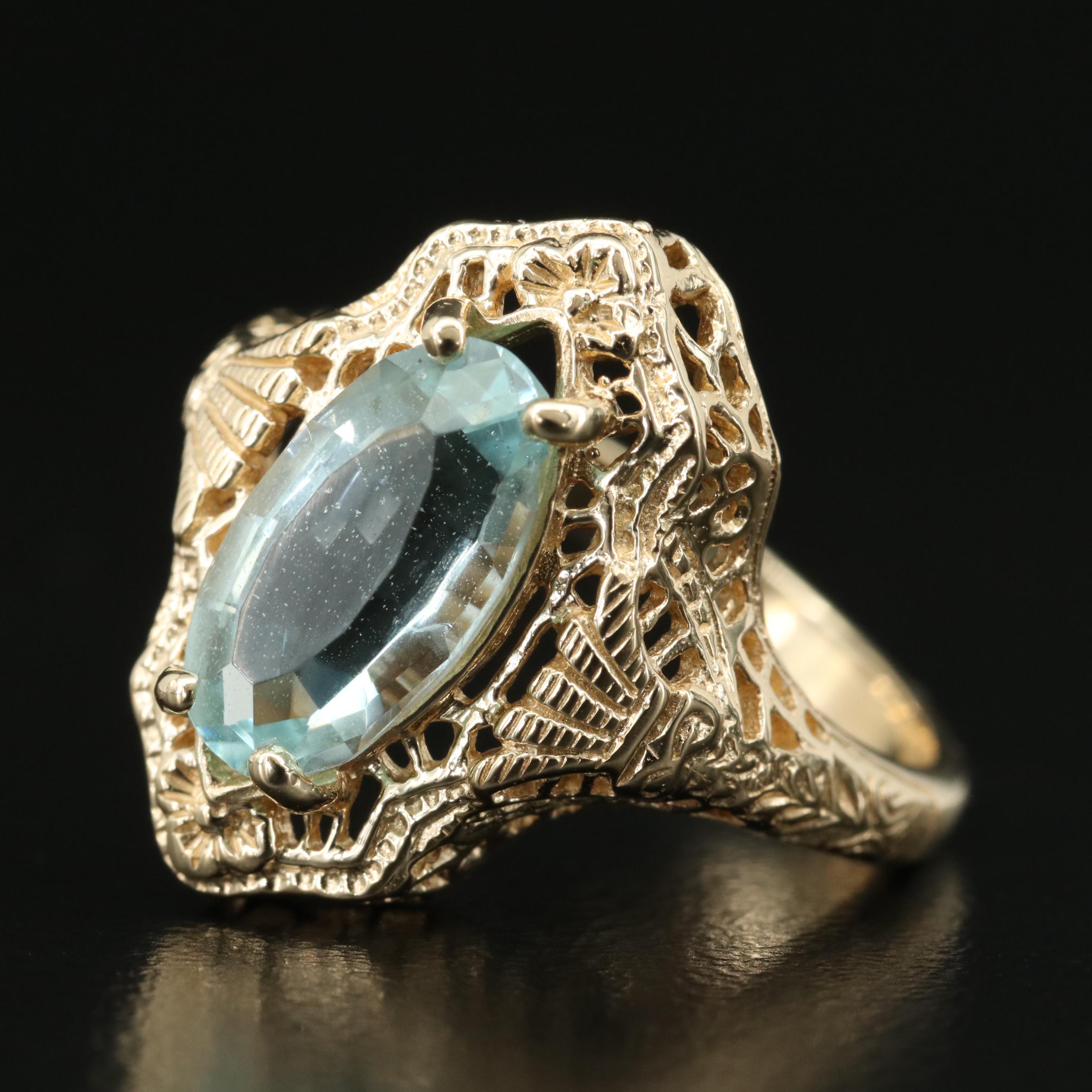 Vintage Style 14K 1.95 CT Aquamarine Ring with GIA Report
