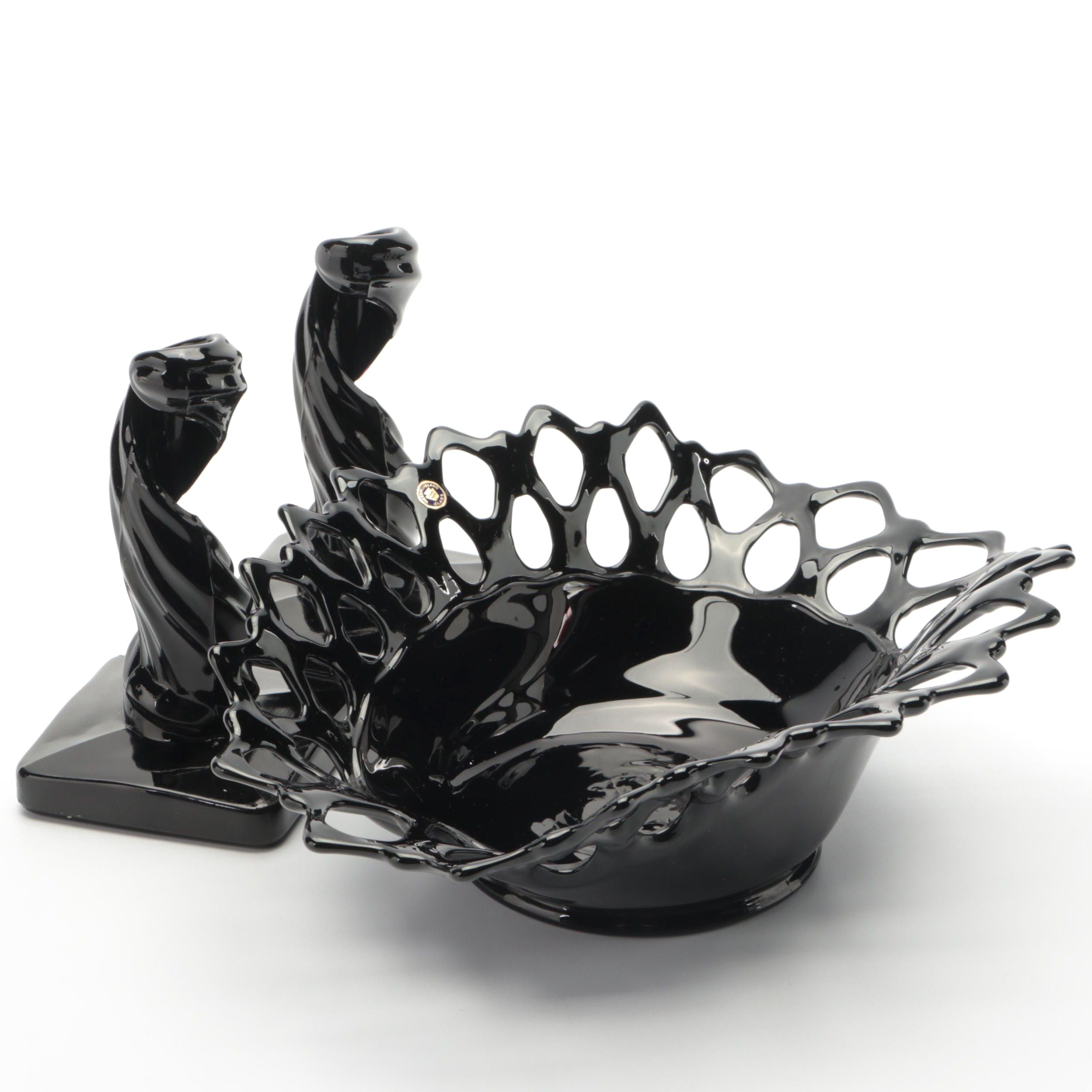 Westmoreland Glass "Open Lace" Centerpiece Bowl With "Lotus" Candlesticks