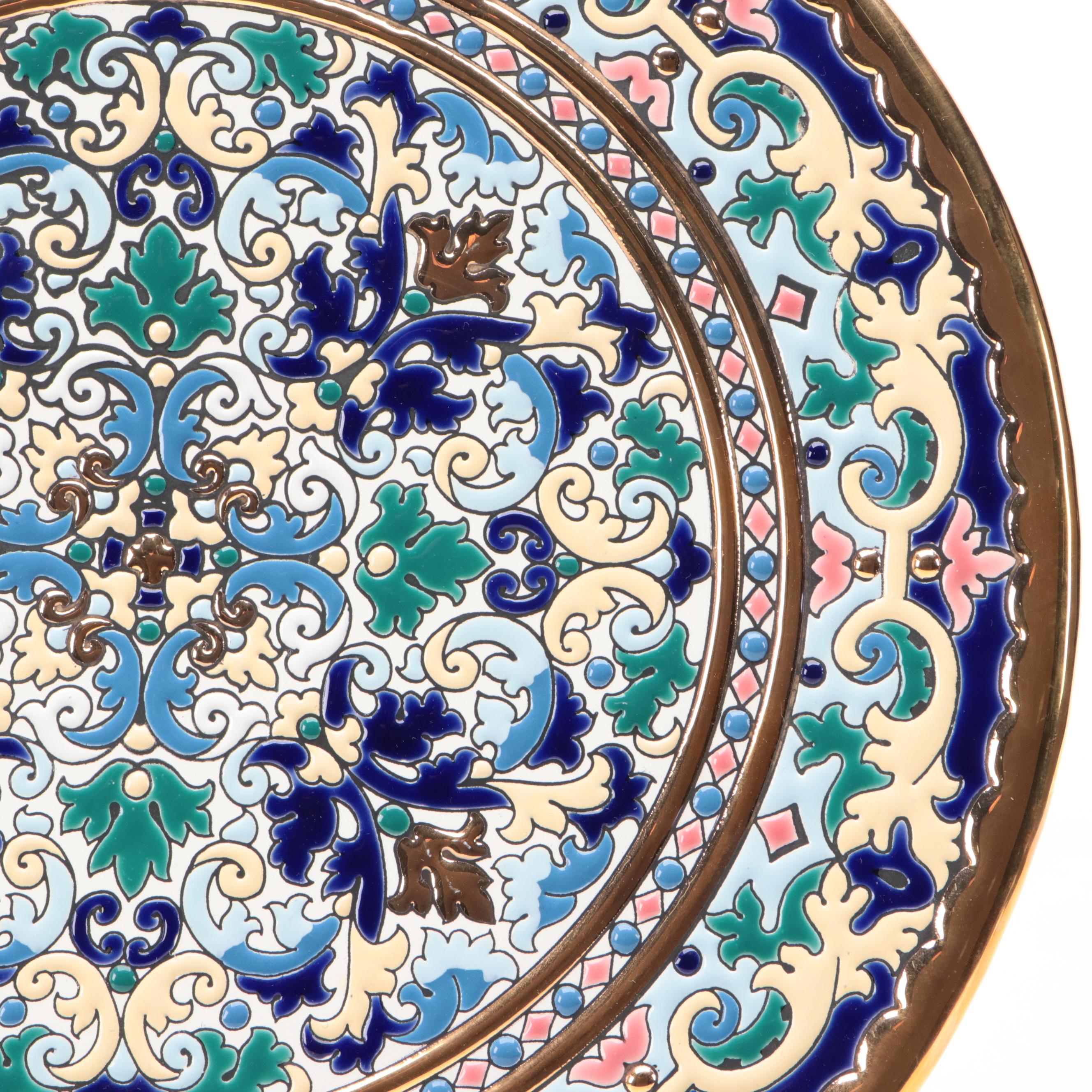 Cearco Spanish Enameled Ceramic Plate with Display Stand