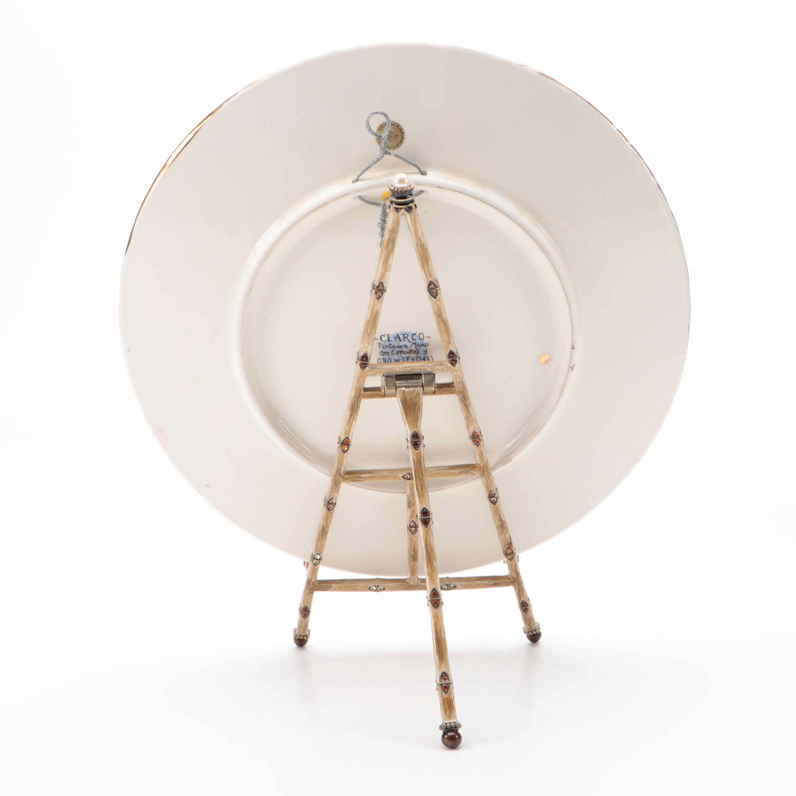Cearco Spanish Enameled Ceramic Plate with Display Stand