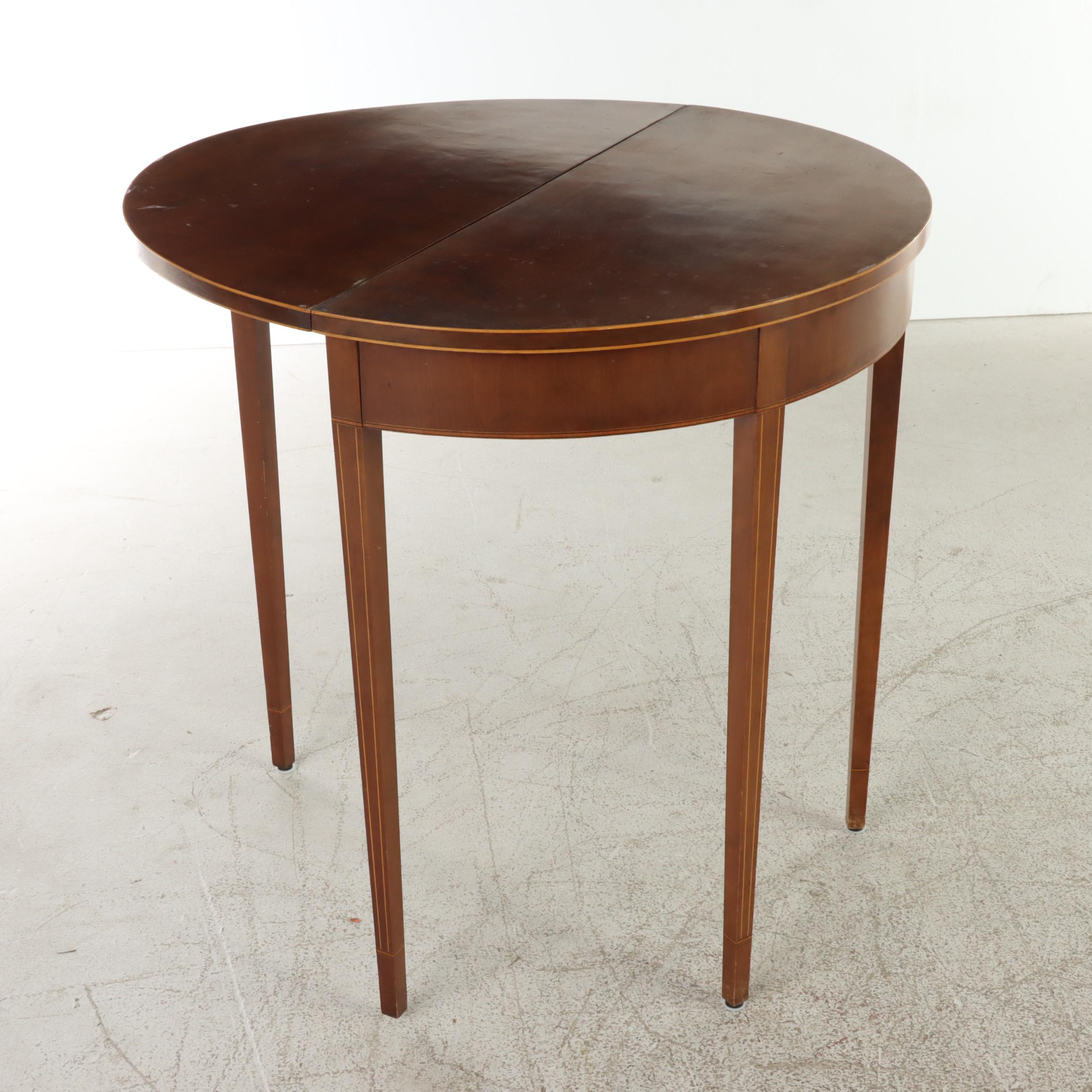 Federal Style Cherrywood and String-Inlaid Demilune Games Table, 20th Century