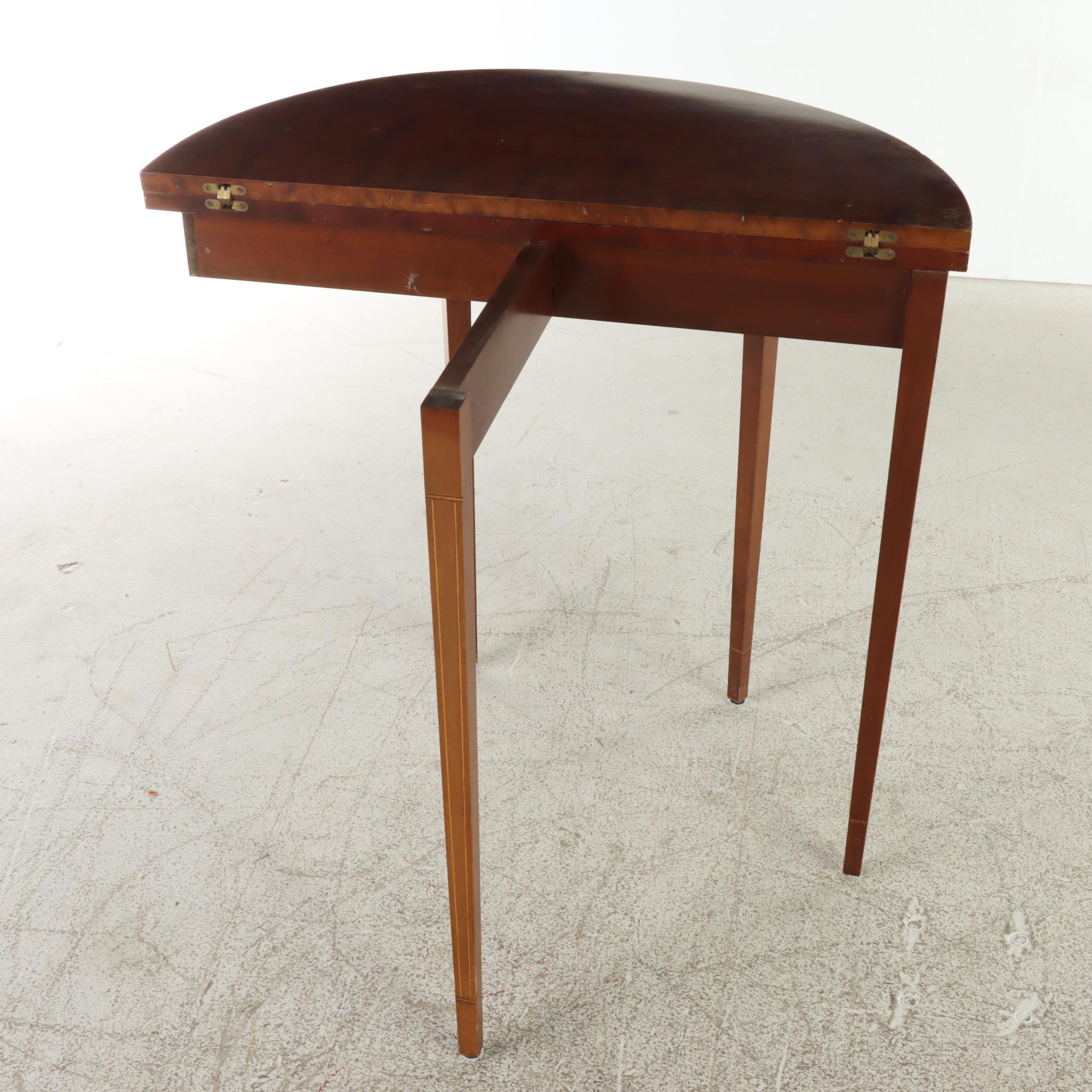 Federal Style Cherrywood and String-Inlaid Demilune Games Table, 20th Century