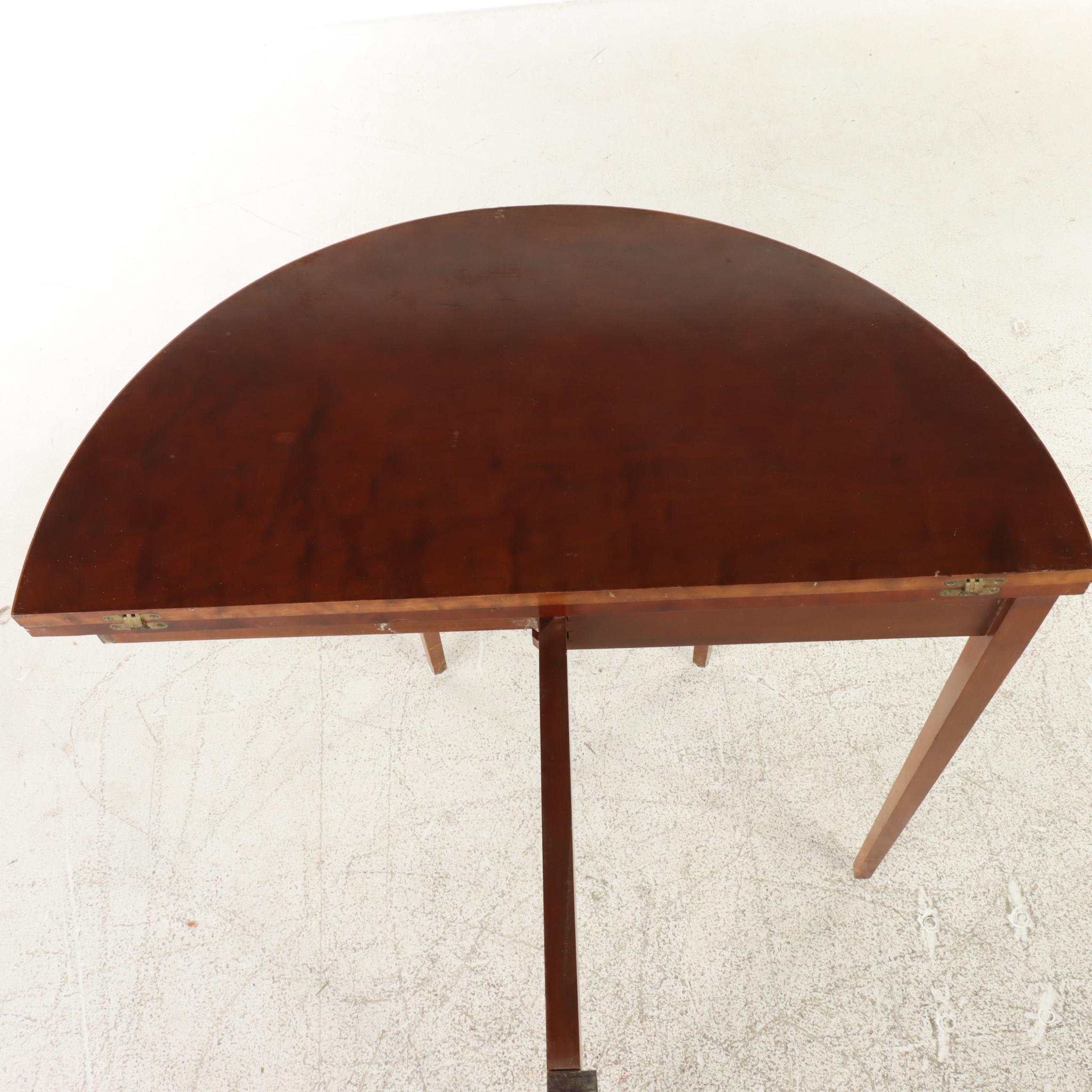 Federal Style Cherrywood and String-Inlaid Demilune Games Table, 20th Century