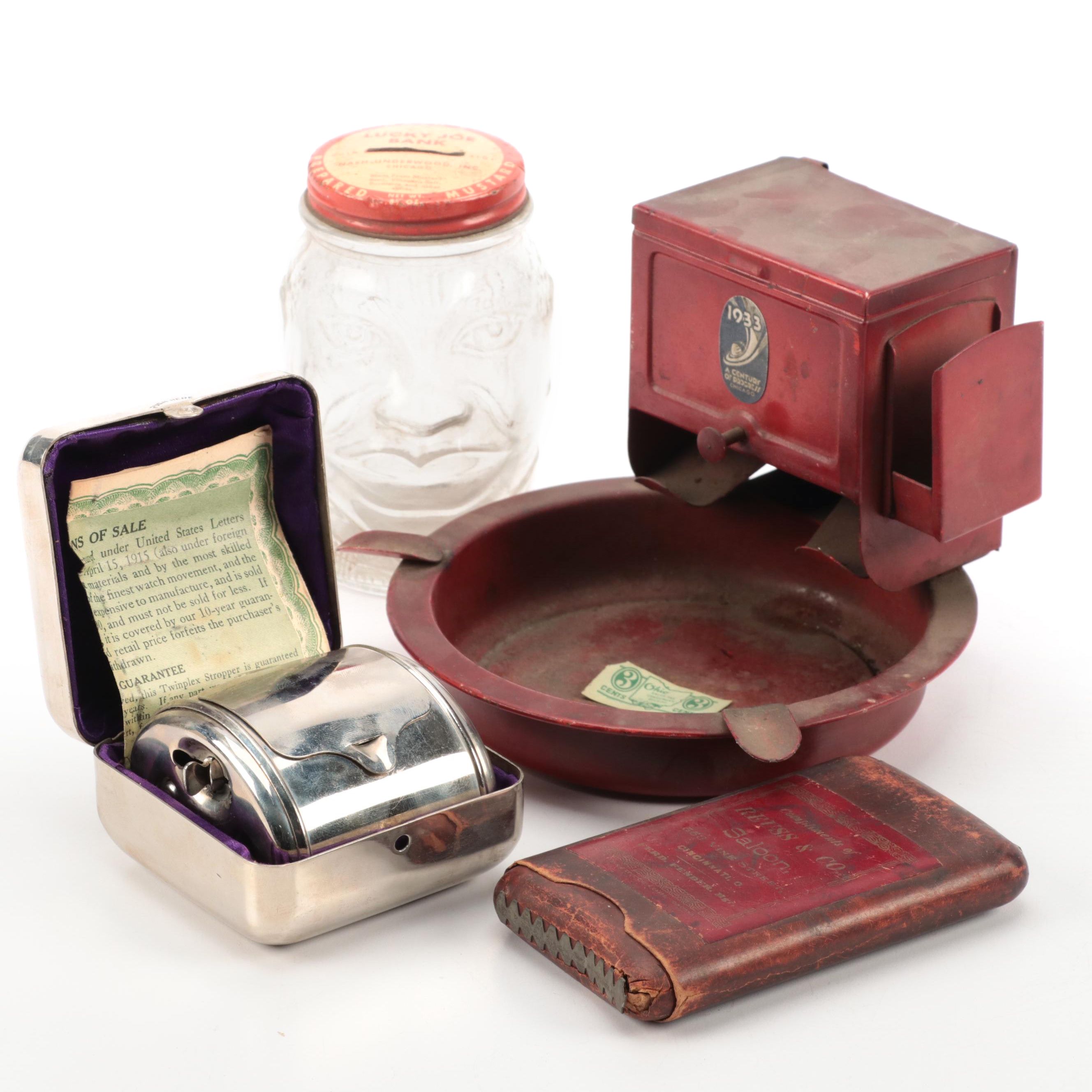 Chicago World's Fair Cigarette Holder and Ashtray with Razor Stropper and More