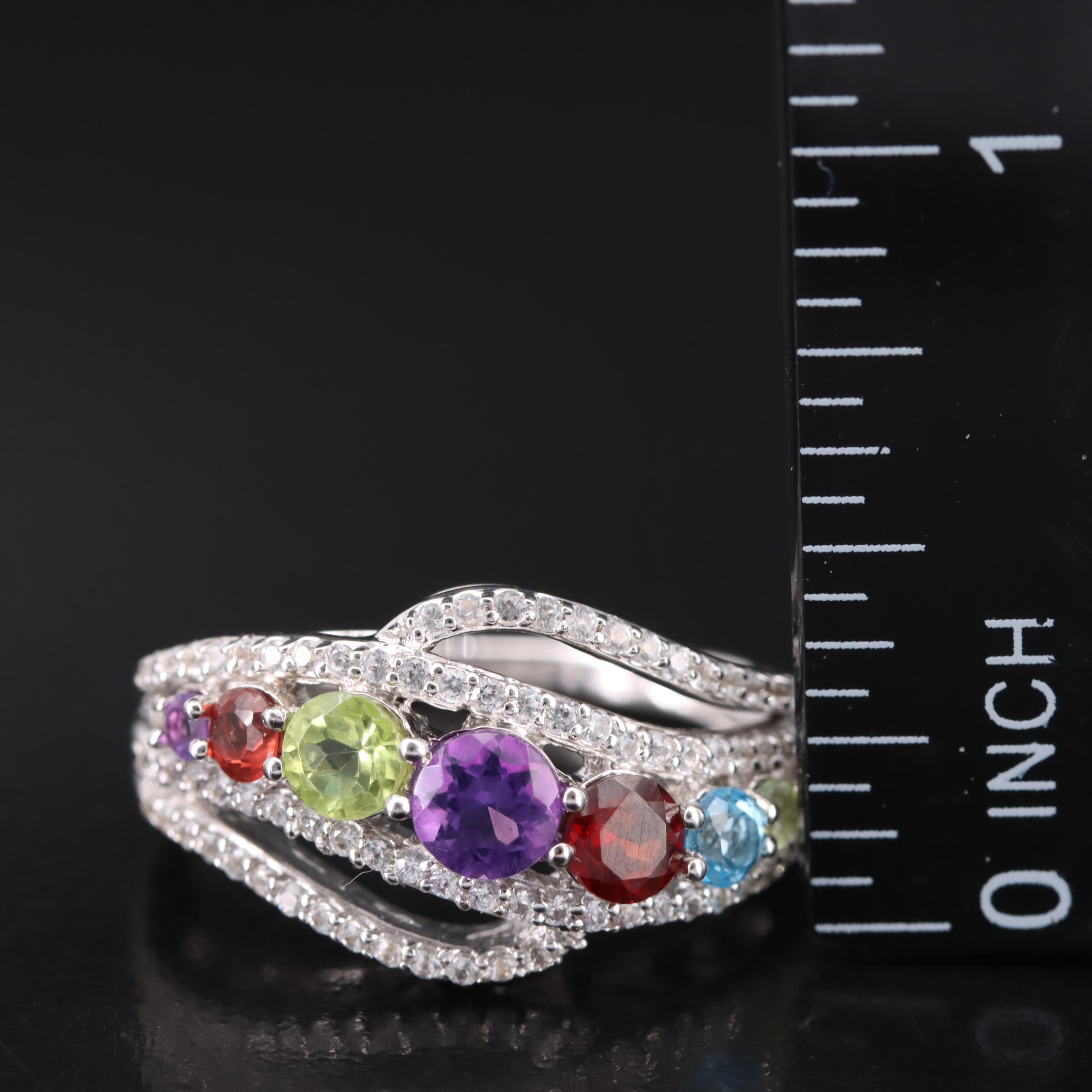 Sterling Amethyst, Peridot and Sapphire Ring