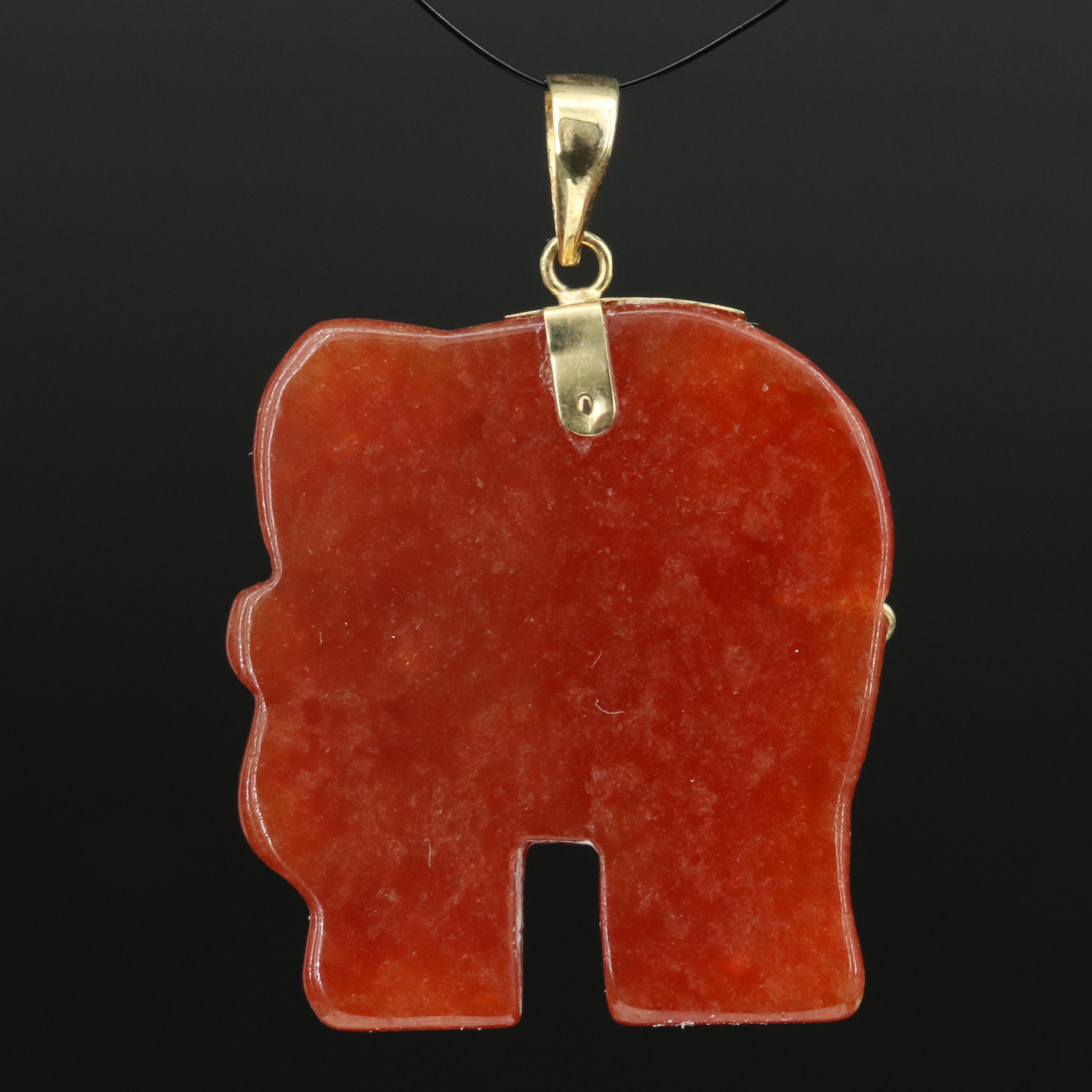 Chinese 14K Jadeite Longevity Elephant Pendant