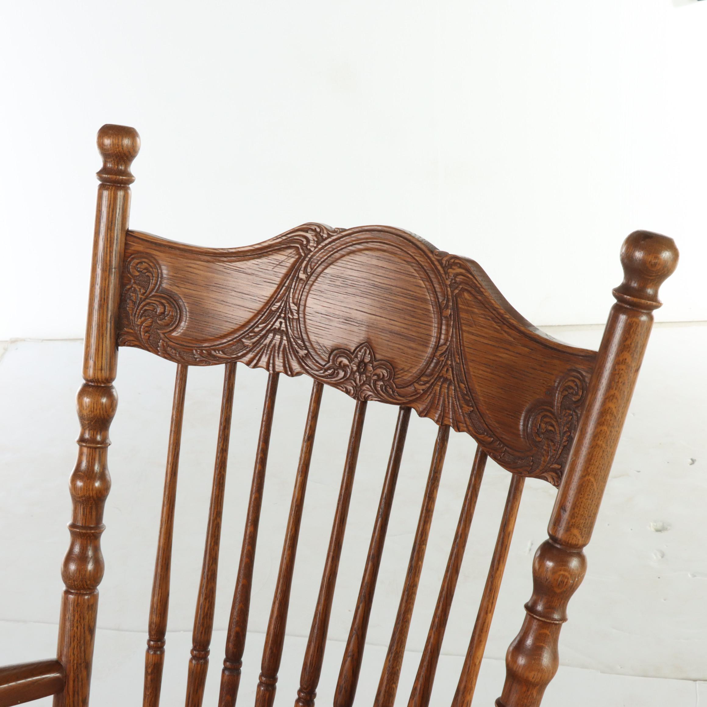 Late Victorian Oak Pressed-Back and Knuckle-Arm Rocker, circa 1900