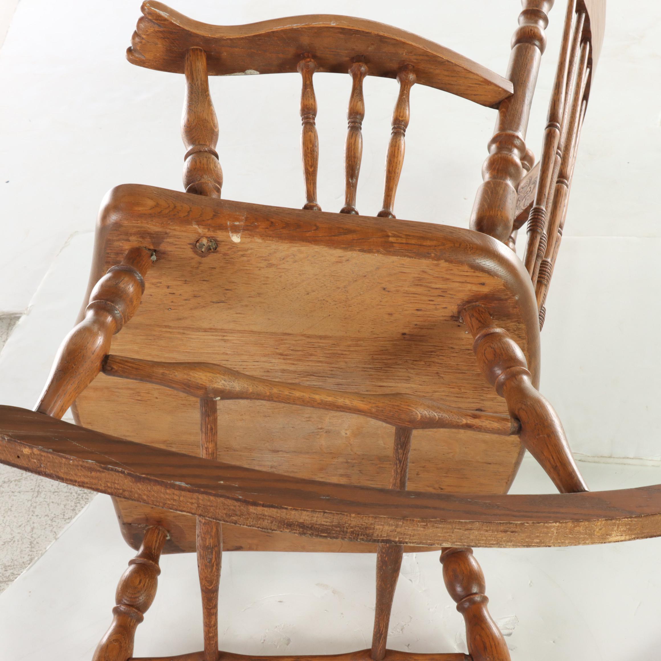 Late Victorian Oak Pressed-Back and Knuckle-Arm Rocker, circa 1900
