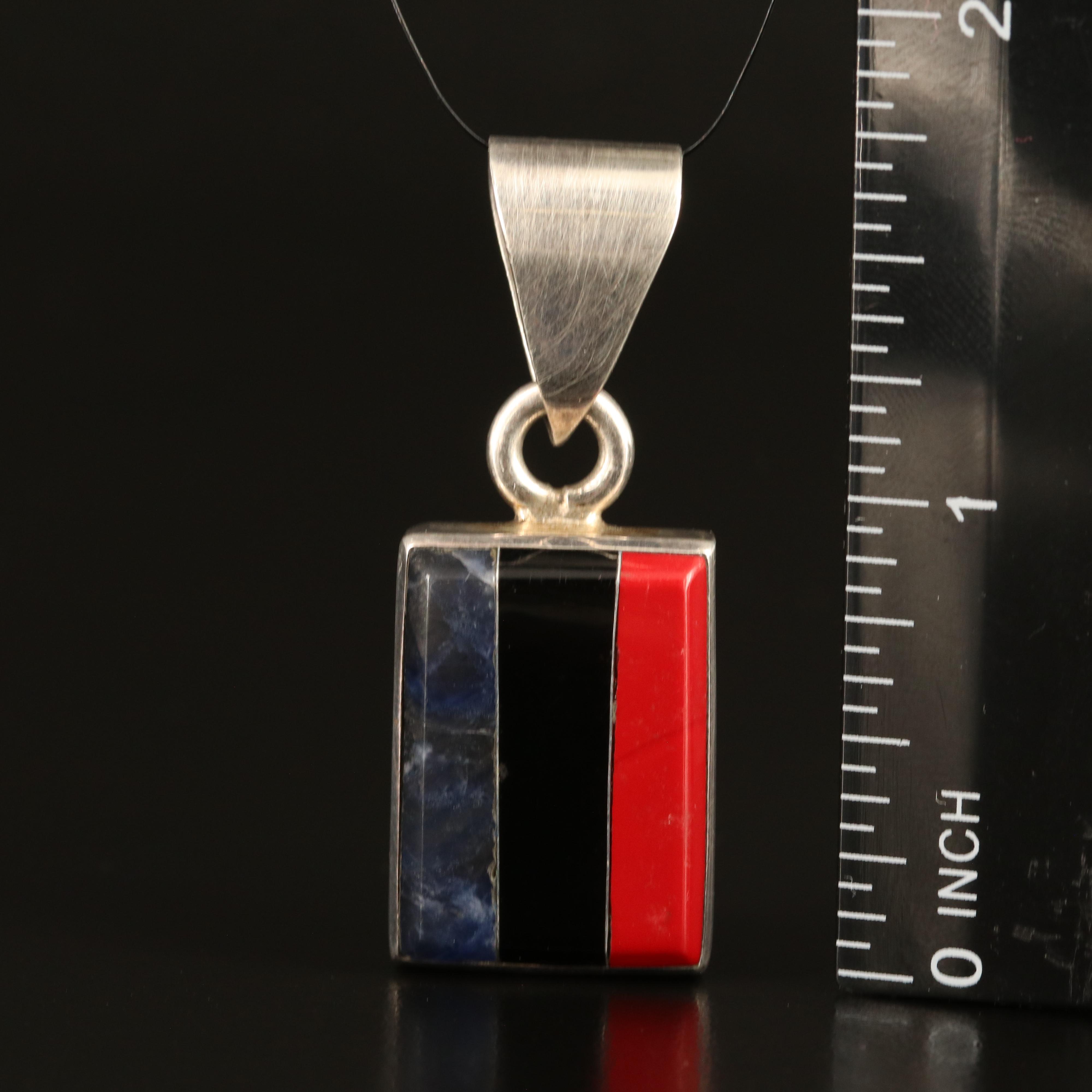 Sterling Sodalite and Faux Gemstone Inlay Pendant