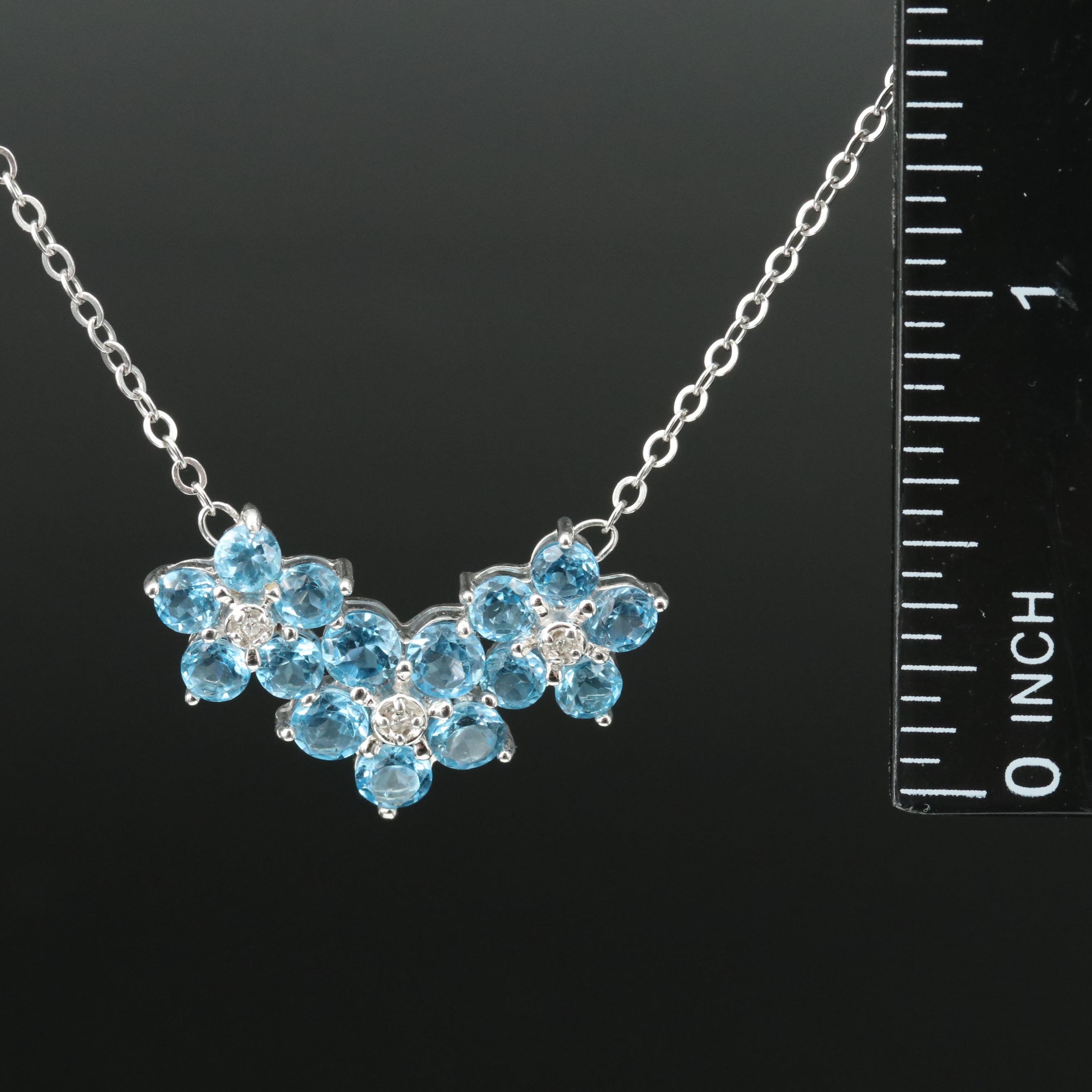10K Topaz and Diamond Triple Flower Necklace