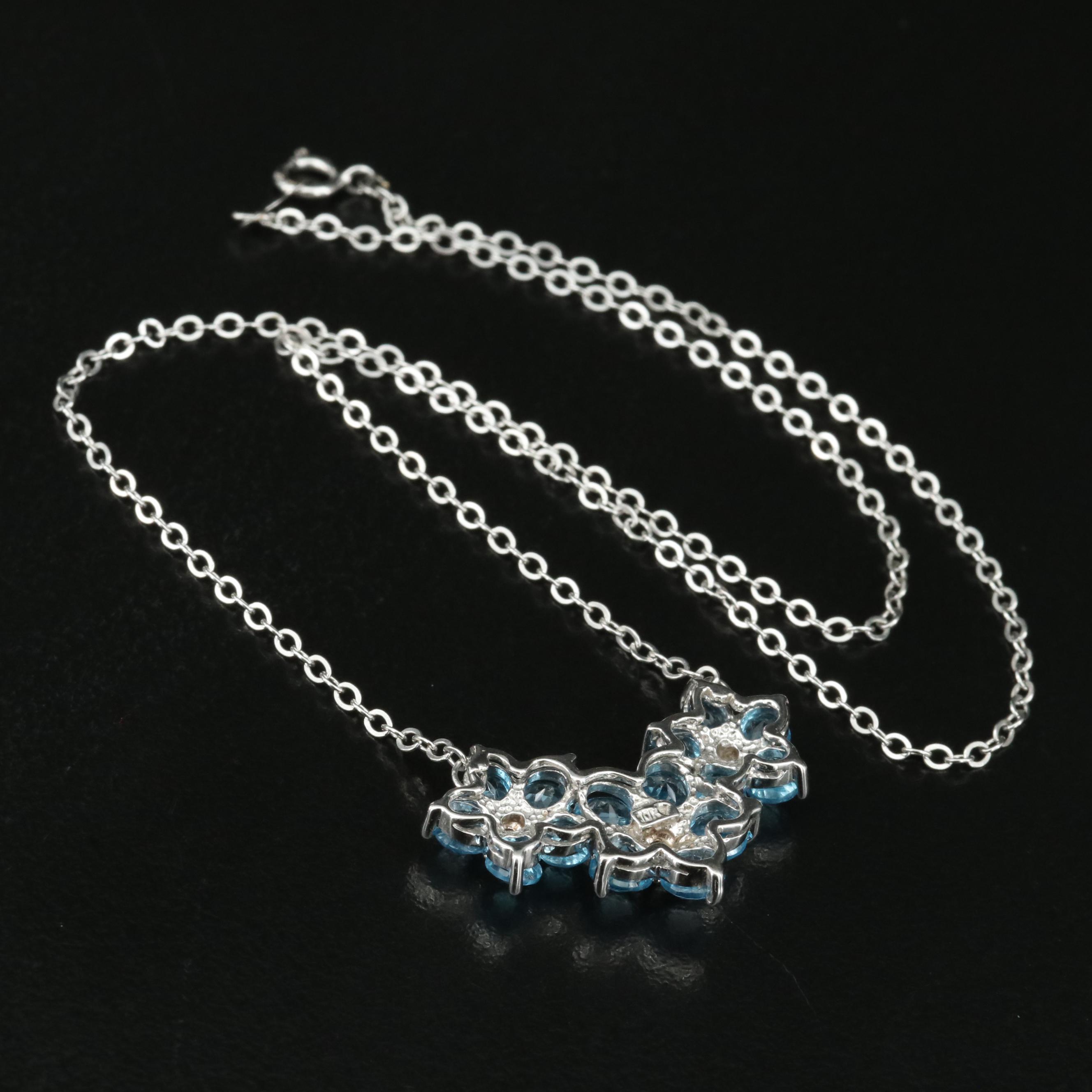 10K Topaz and Diamond Triple Flower Necklace
