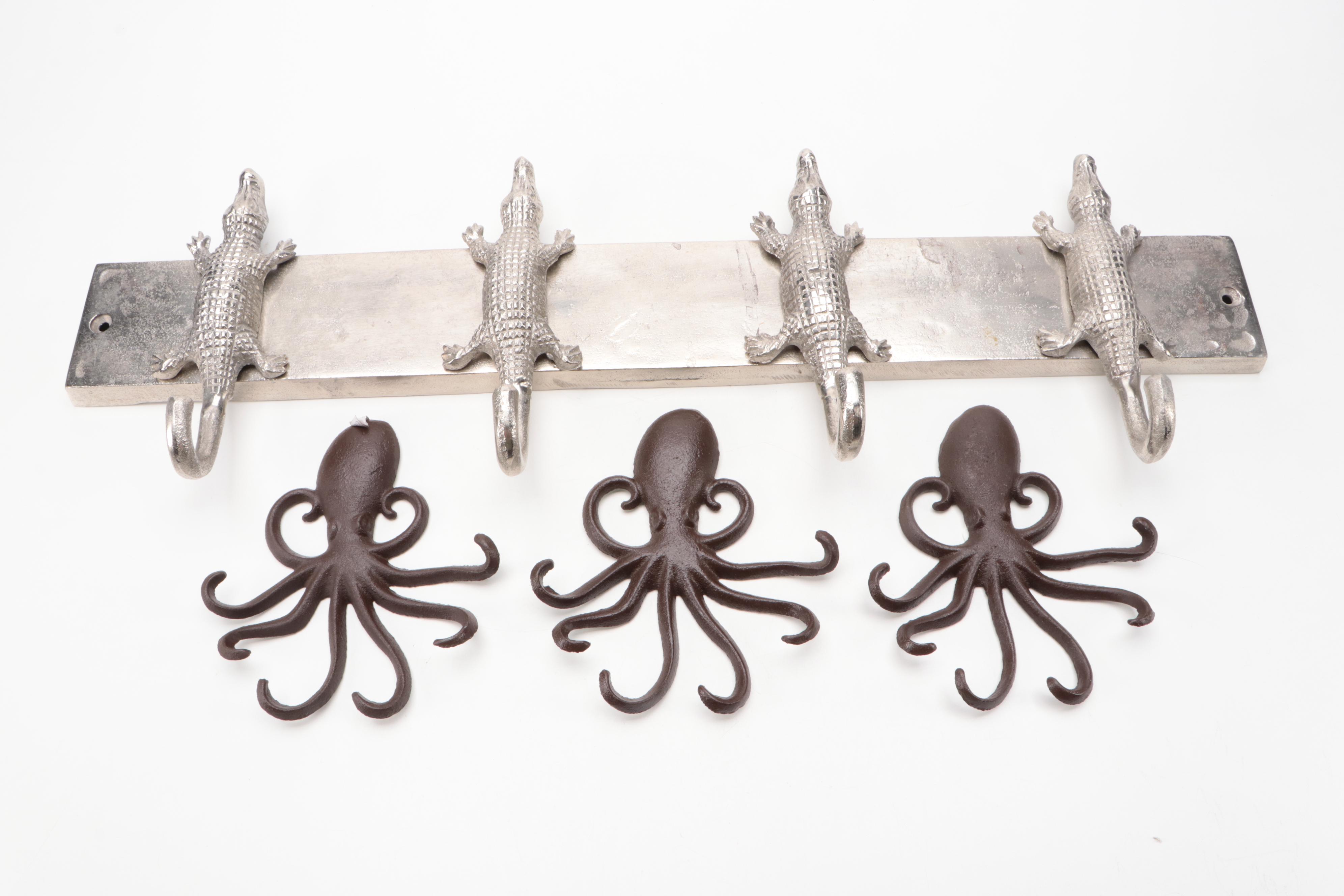 Alligator Wall Hook with Collection of Pink and Silver Table Décor