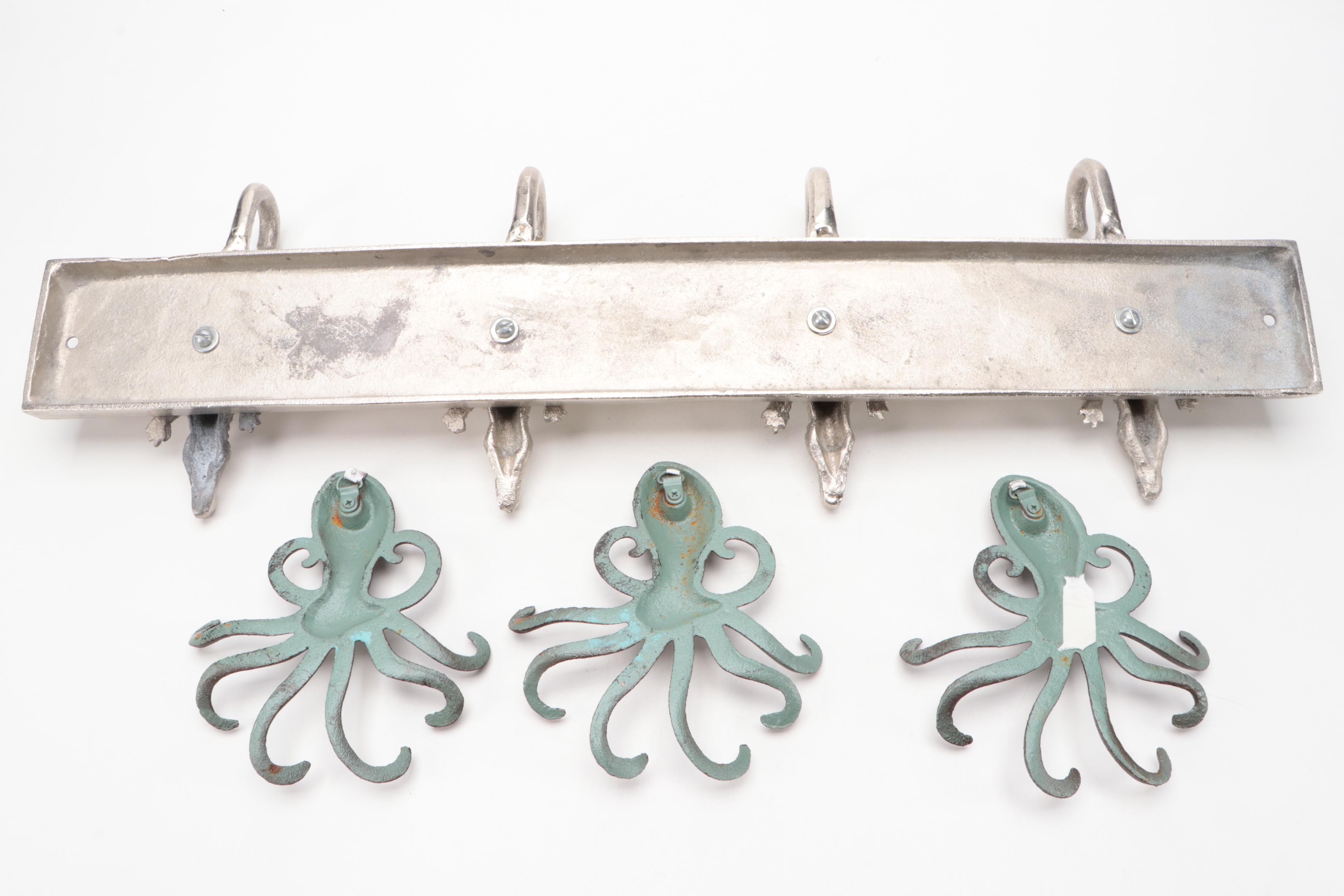 Alligator Wall Hook with Collection of Pink and Silver Table Décor