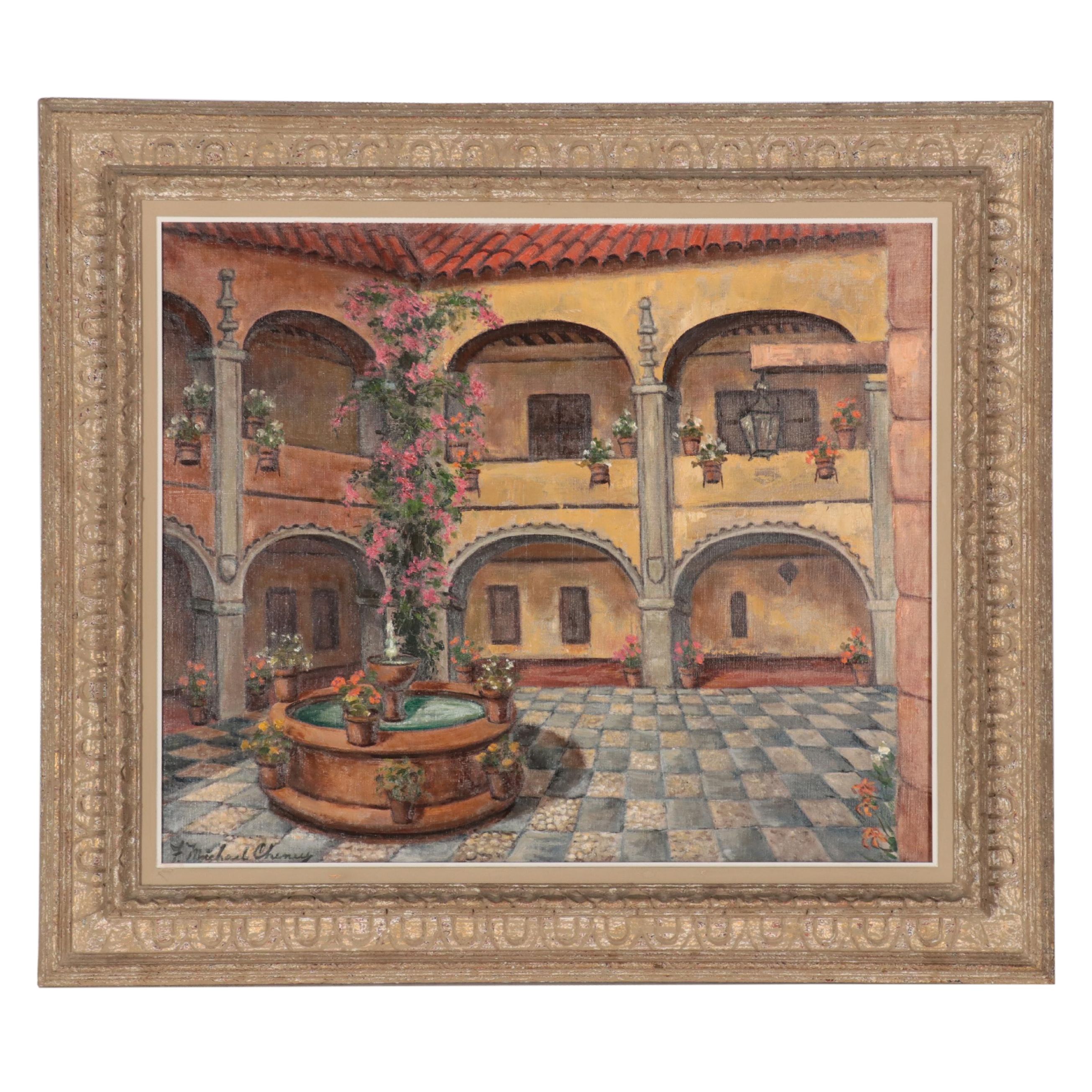 F. Michael Cheney Oil Painting of Spanish Courtyard