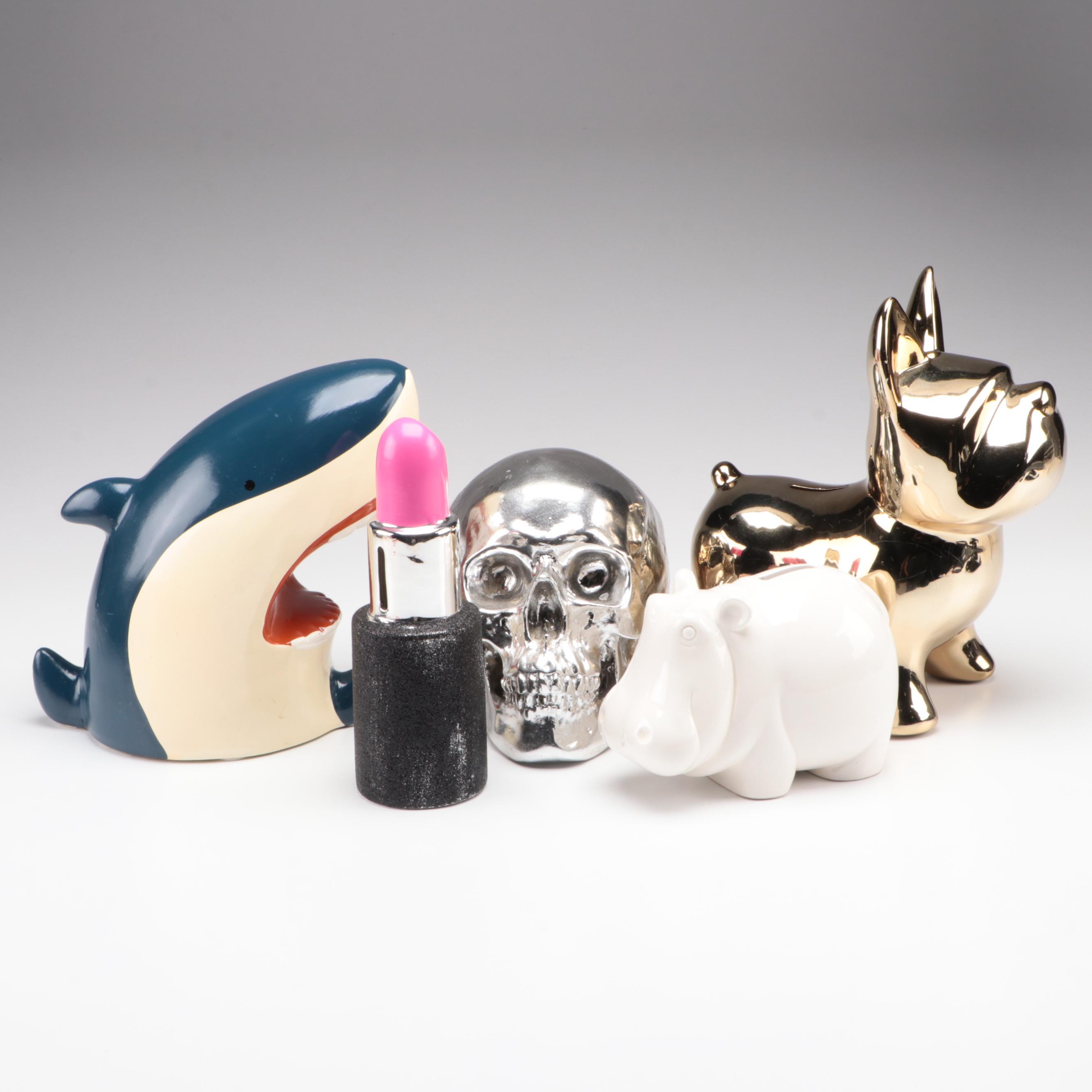 Tiffany & Co. Hippo Bank Coin Bank with Other Contemporary Coin Banks