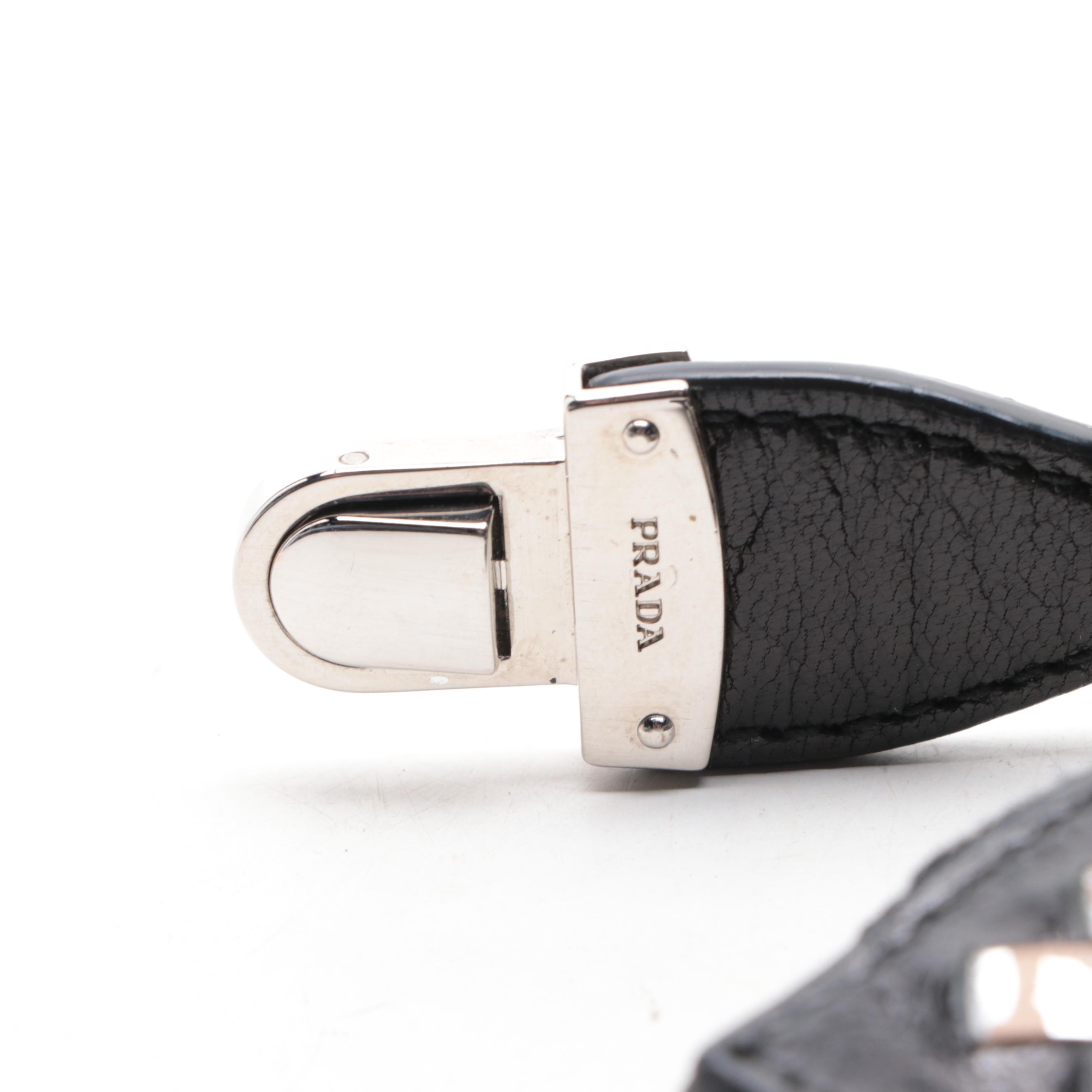 Prada Madras Clutch in Black and Silver Woven Leather with Box