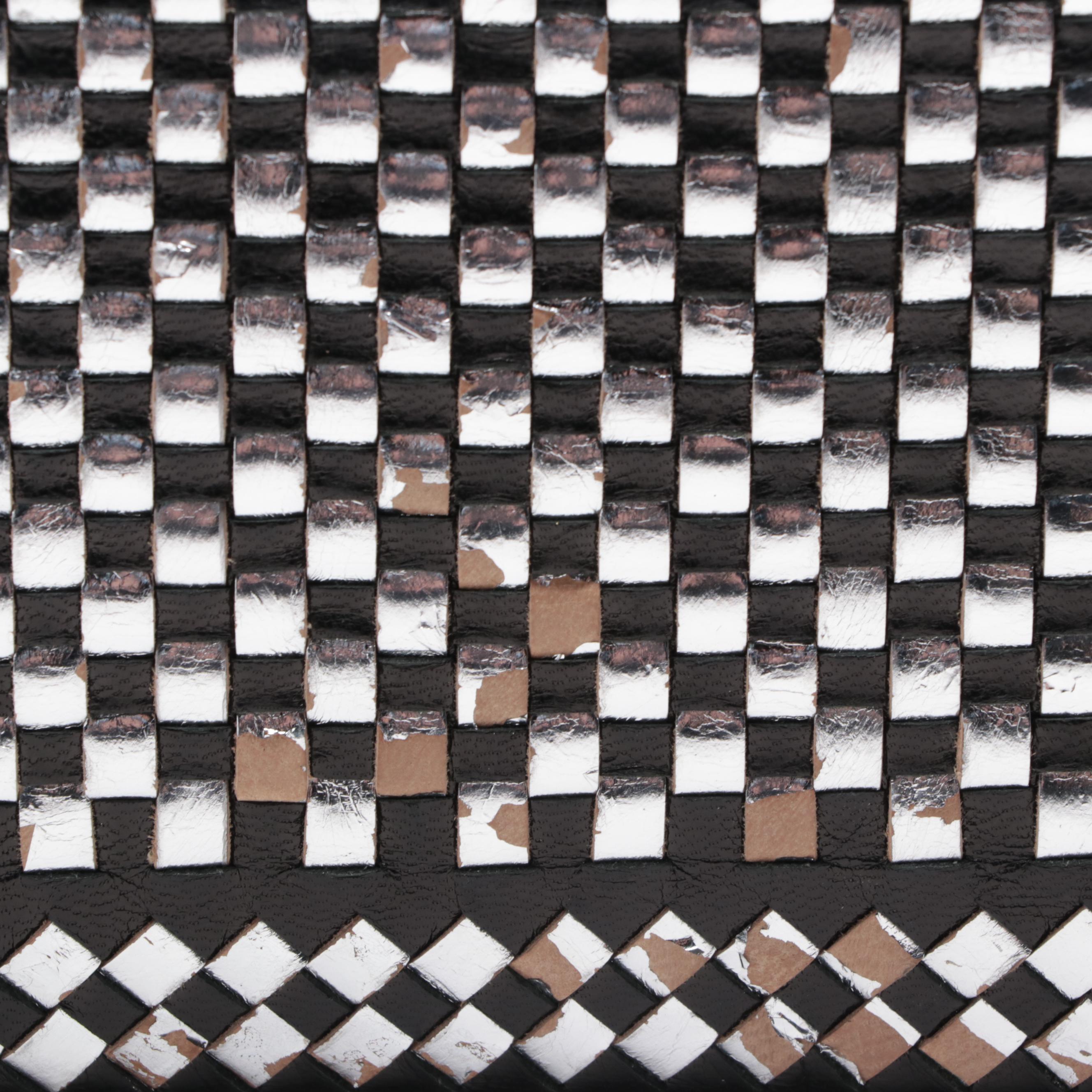 Prada Madras Clutch in Black and Silver Woven Leather with Box