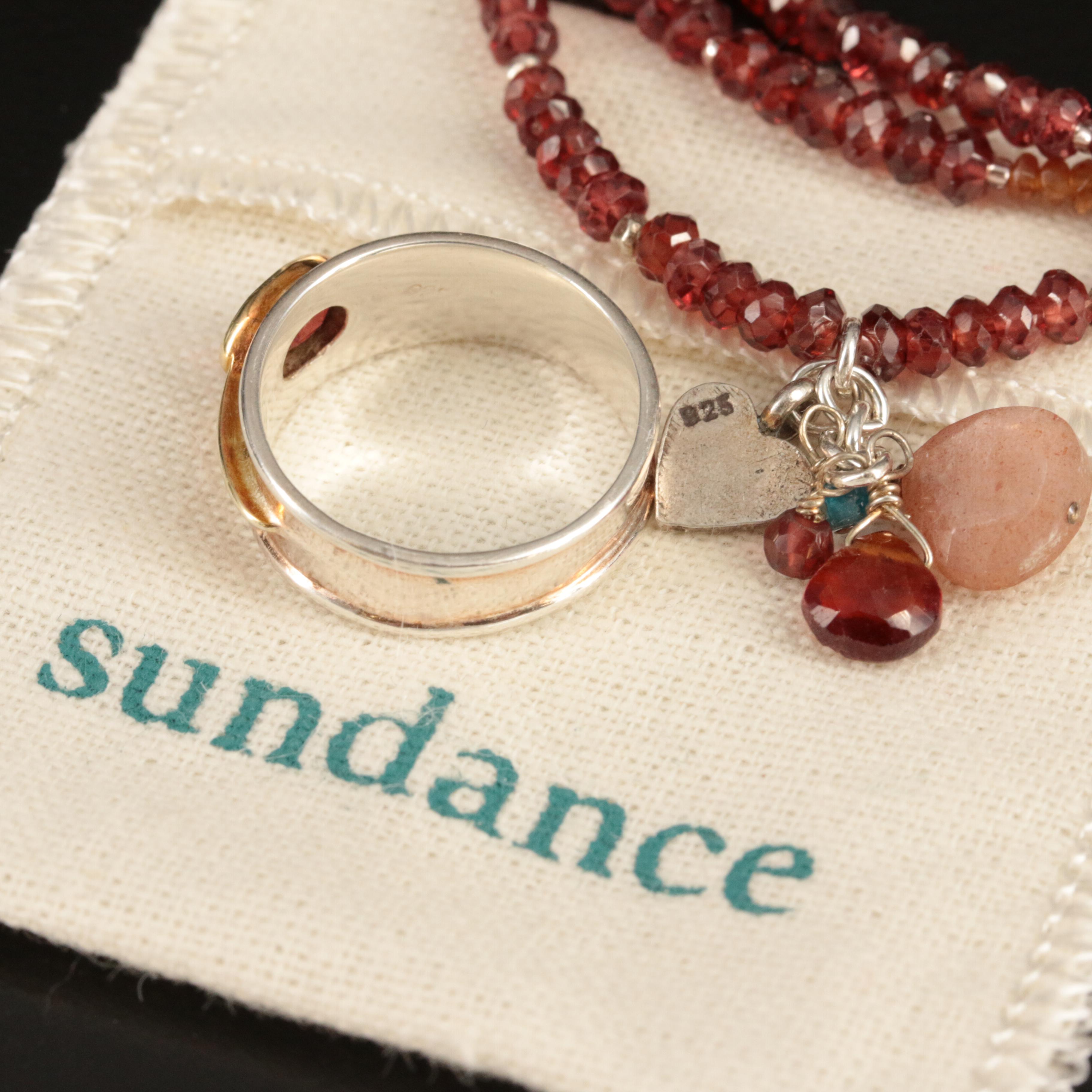 Sterling Multi-Strand Beaded Bracelets with Heart Charms and Ring