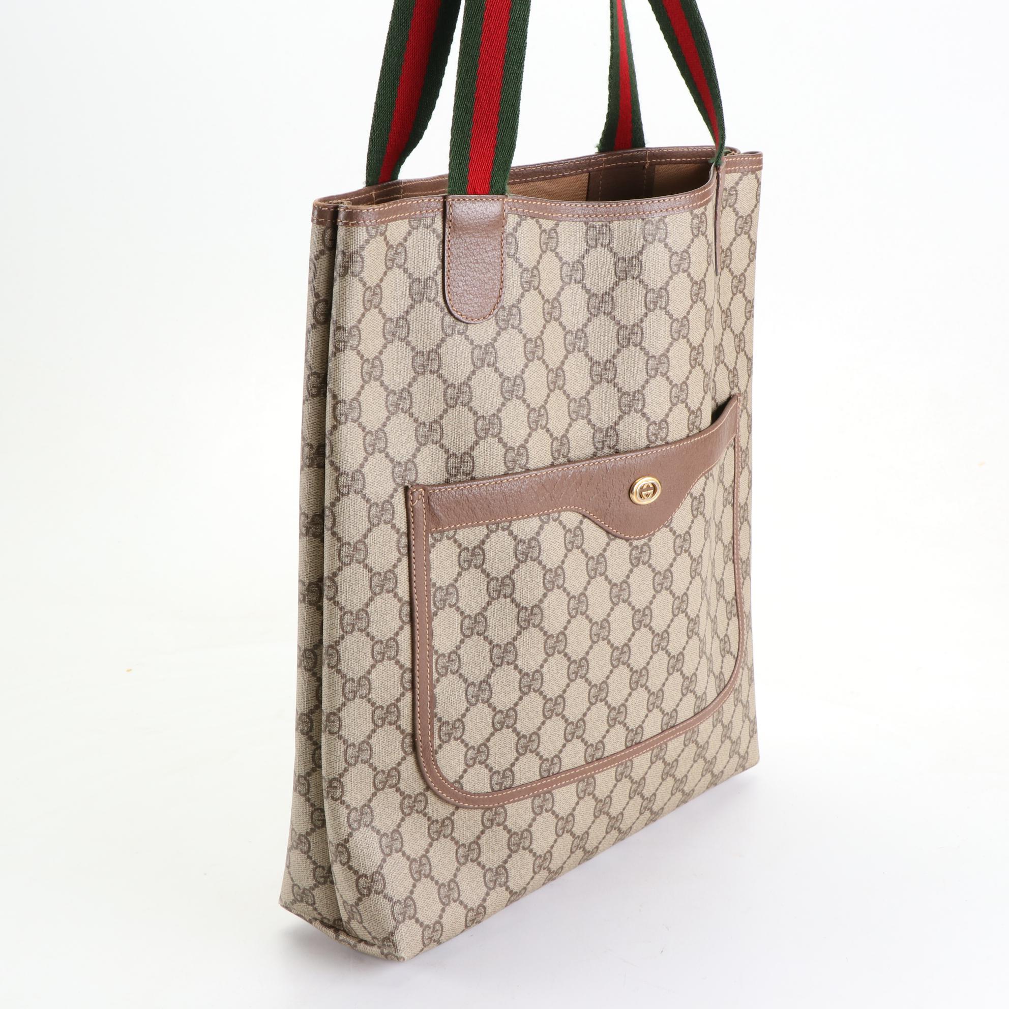 Gucci Accessory Collection GG Supreme and Leather Tote with Web Strap