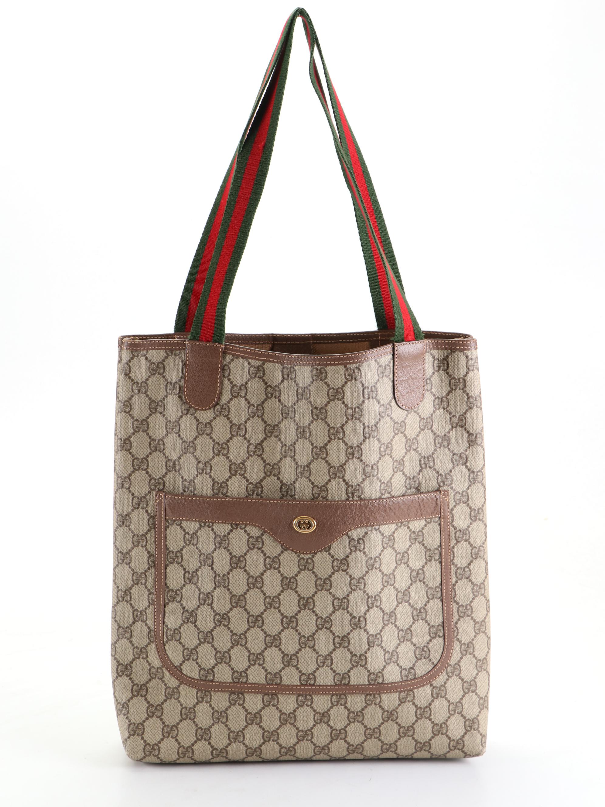 Gucci Accessory Collection GG Supreme and Leather Tote with Web Strap