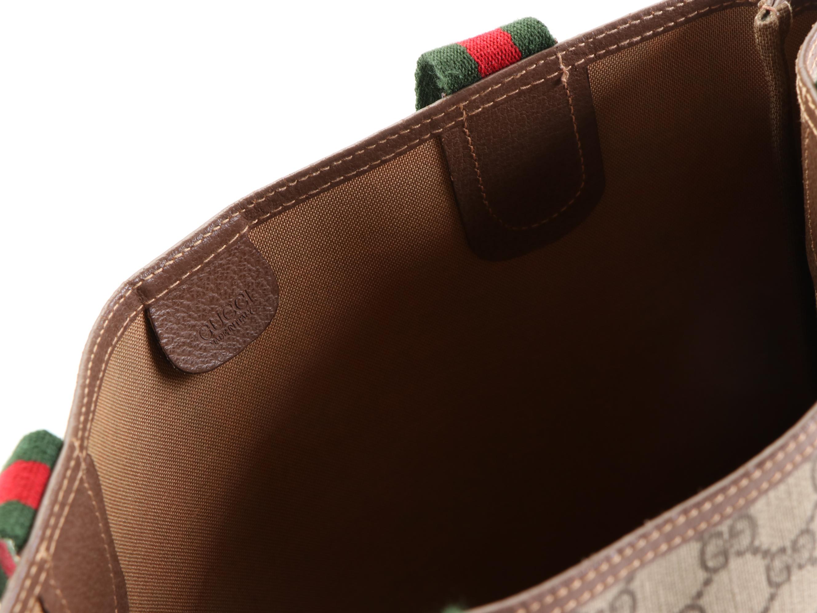 Gucci Accessory Collection GG Supreme and Leather Tote with Web Strap