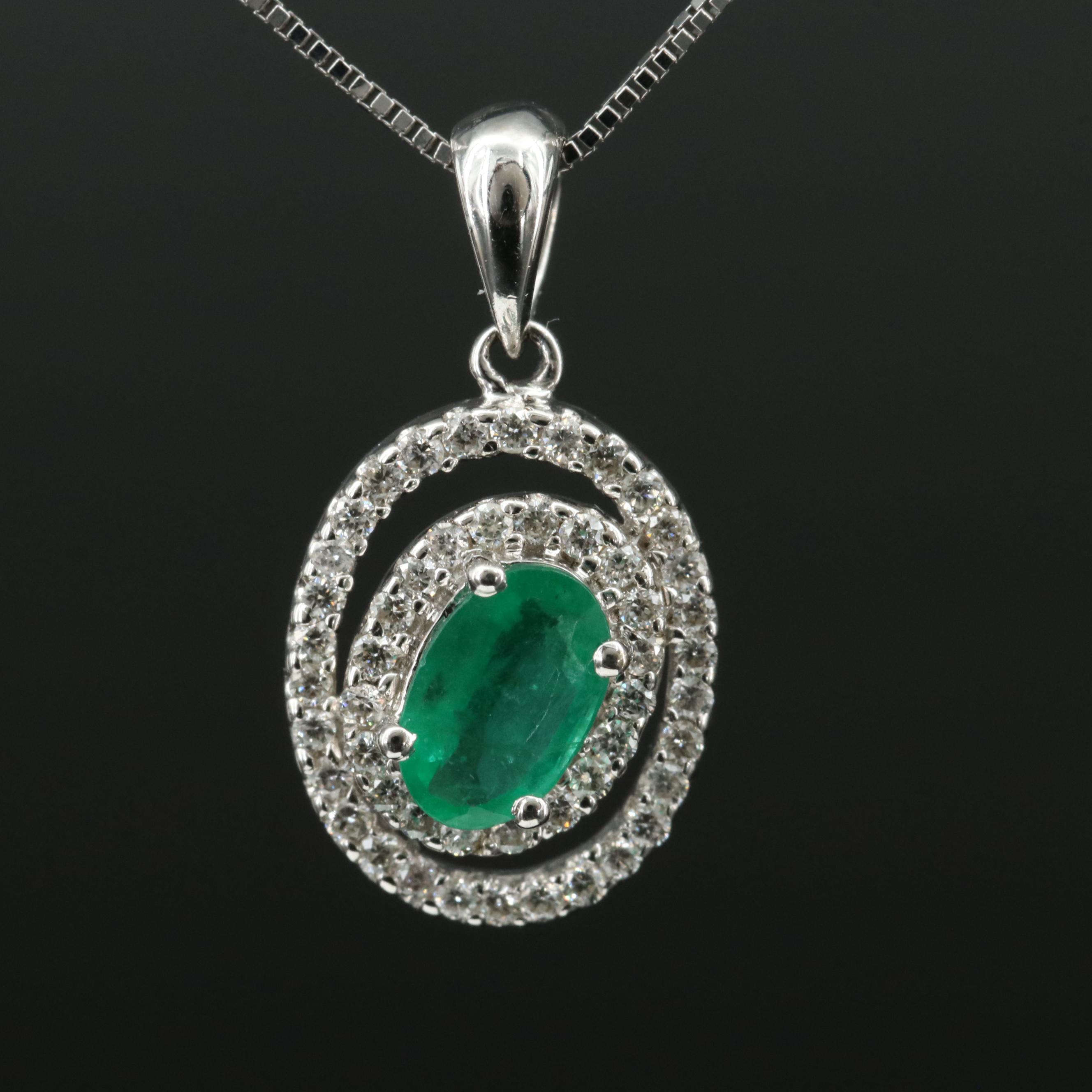 14K Emerald and Diamond Pendant Necklace