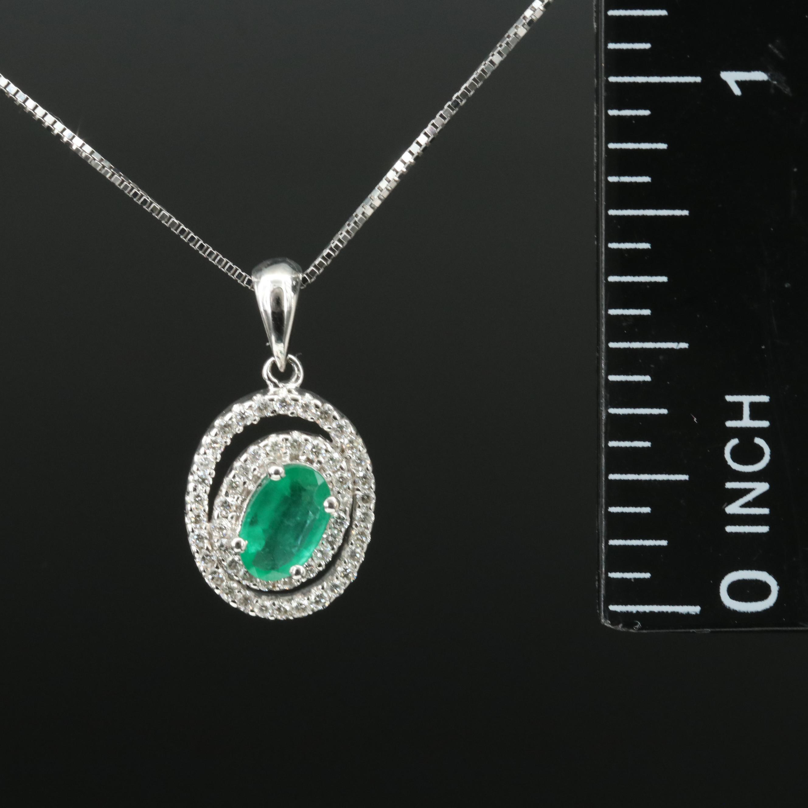 14K Emerald and Diamond Pendant Necklace