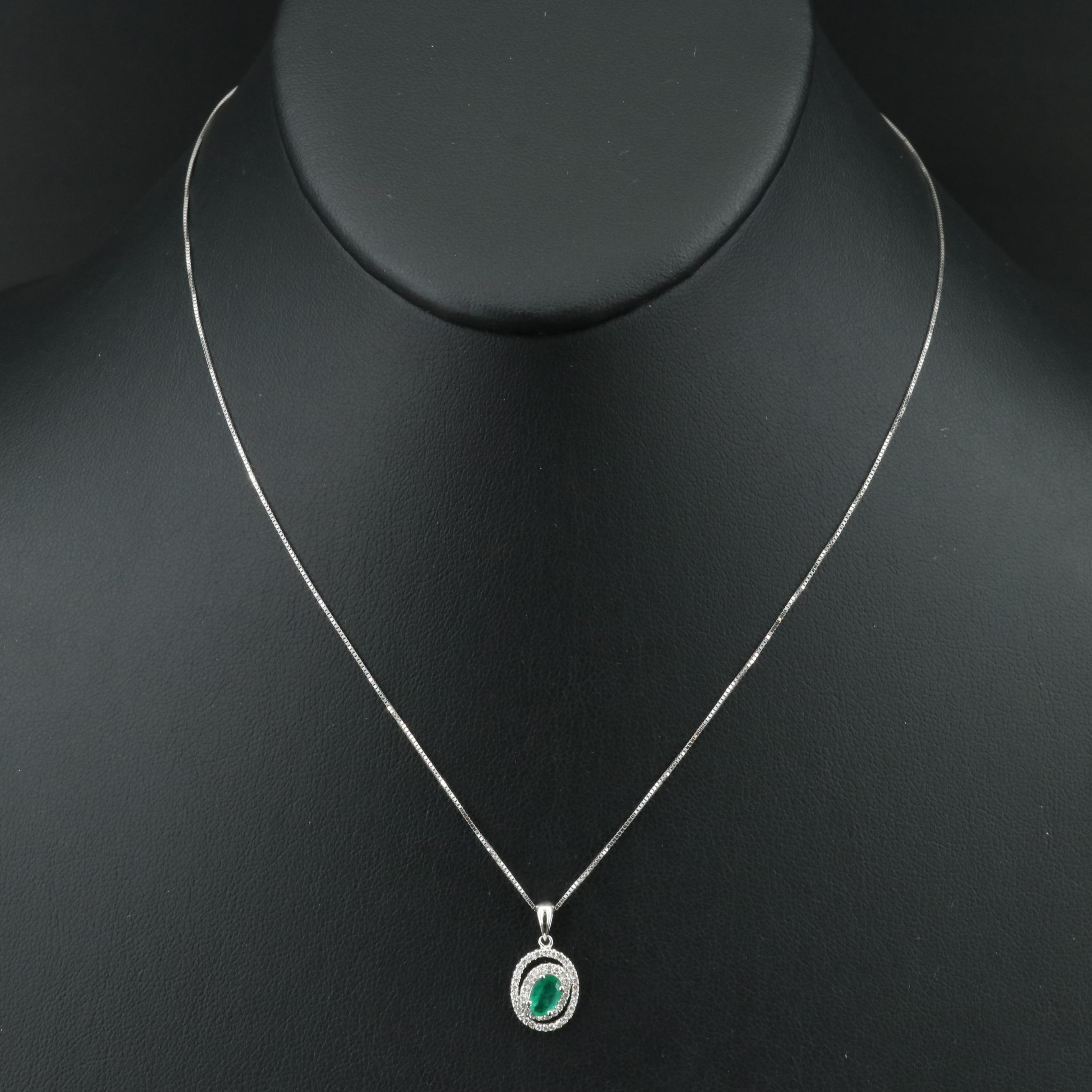 14K Emerald and Diamond Pendant Necklace